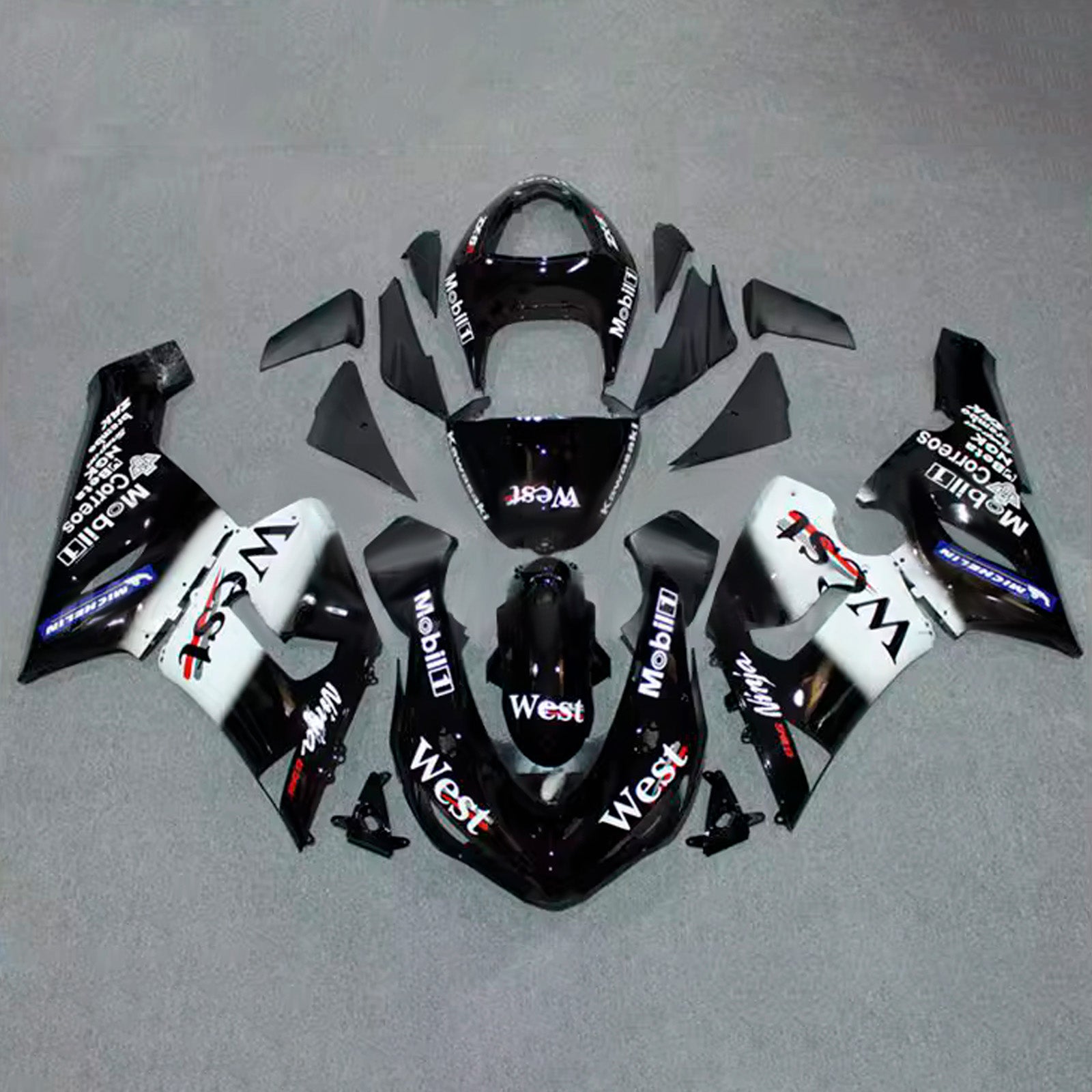 Amotopart 2005-2006 Kawasaki ZX6R 636 Black & White Fairing Kit