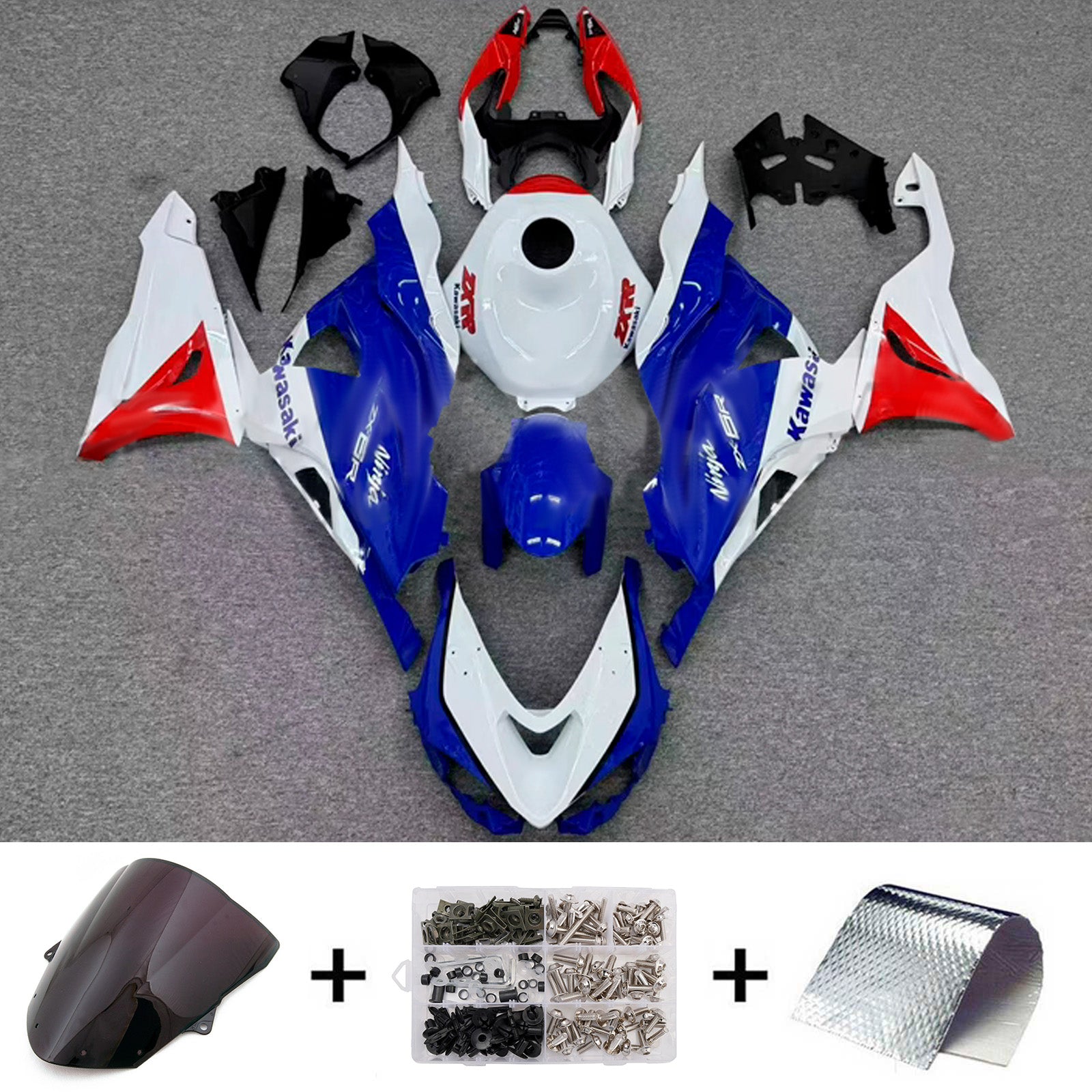 Amotopart 2024-2025 KawasakiΒ ZX-6R Blue White Red Fairing Kit