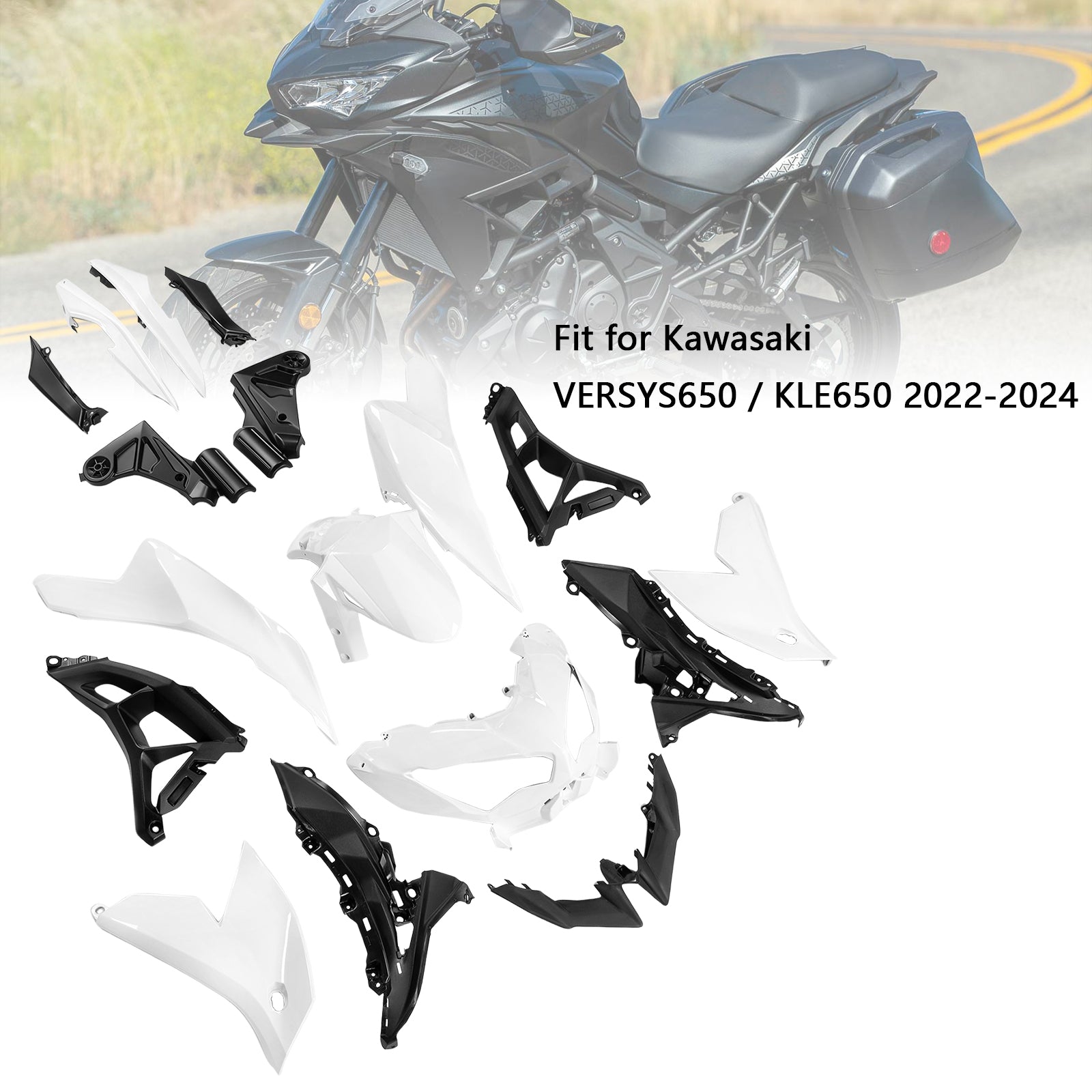 Amotopart 2022-2024 Kawasaki VERSYS 650 KLE ABS Kit de carenado blanco