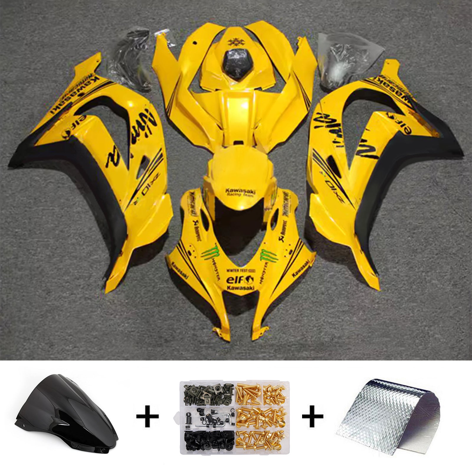 Amotopart 2016-2020 Kawasaki ZX10R Yellow Black Fairing Kit