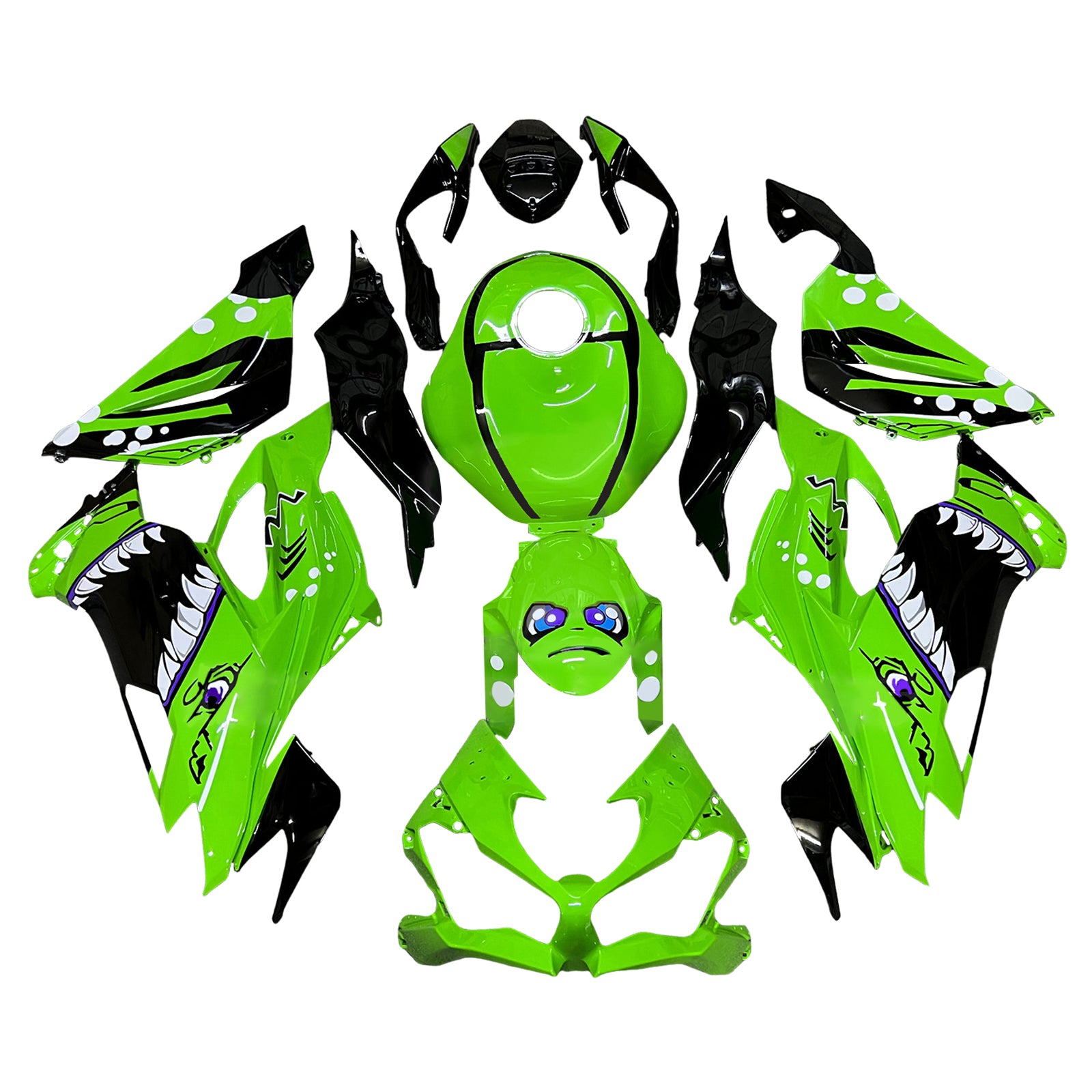Amotopart 2019-2023 Kawasaki ZX6R Schwarzes Green Verkleidungskit
