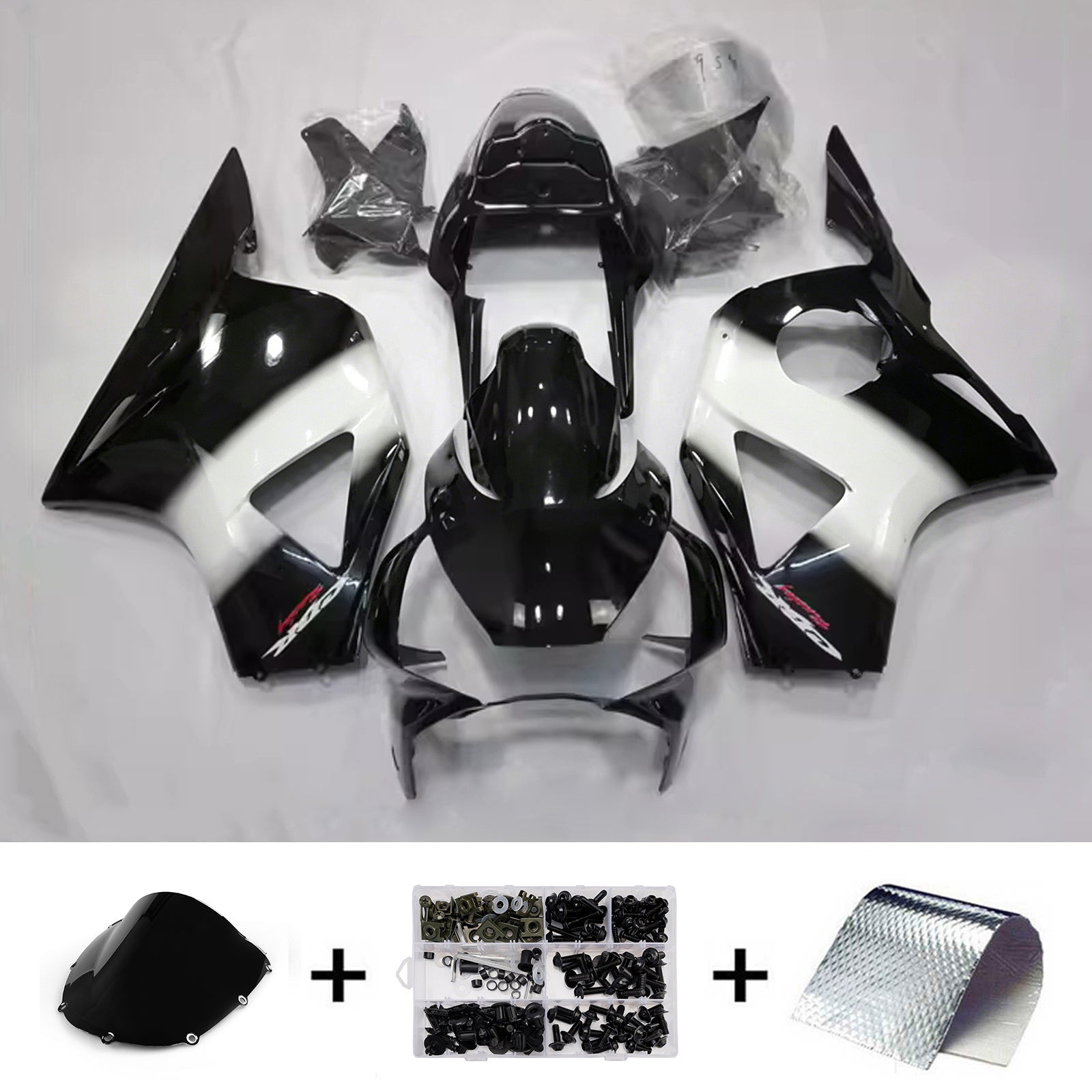Amotopart 2002–2003 Honda CBR954 weiß/schwarzes Verkleidungsset