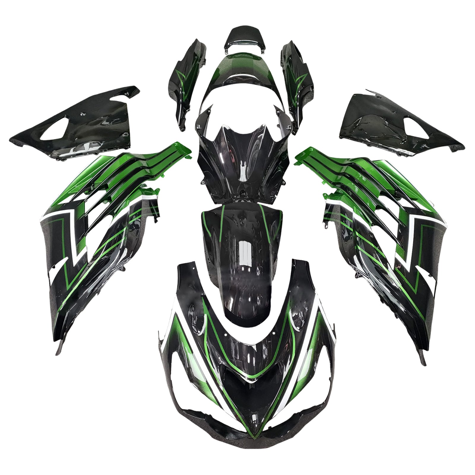 Amotopart 2012-2025 Kawasaki ZX14R ZZR1400 Gloss Black Green Fairing Kit