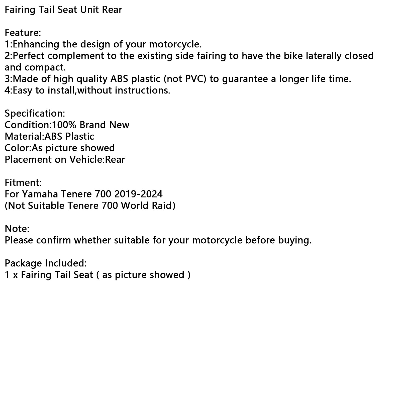 2019-2024 Yamaha Tenere 700 kuipstaartstoel