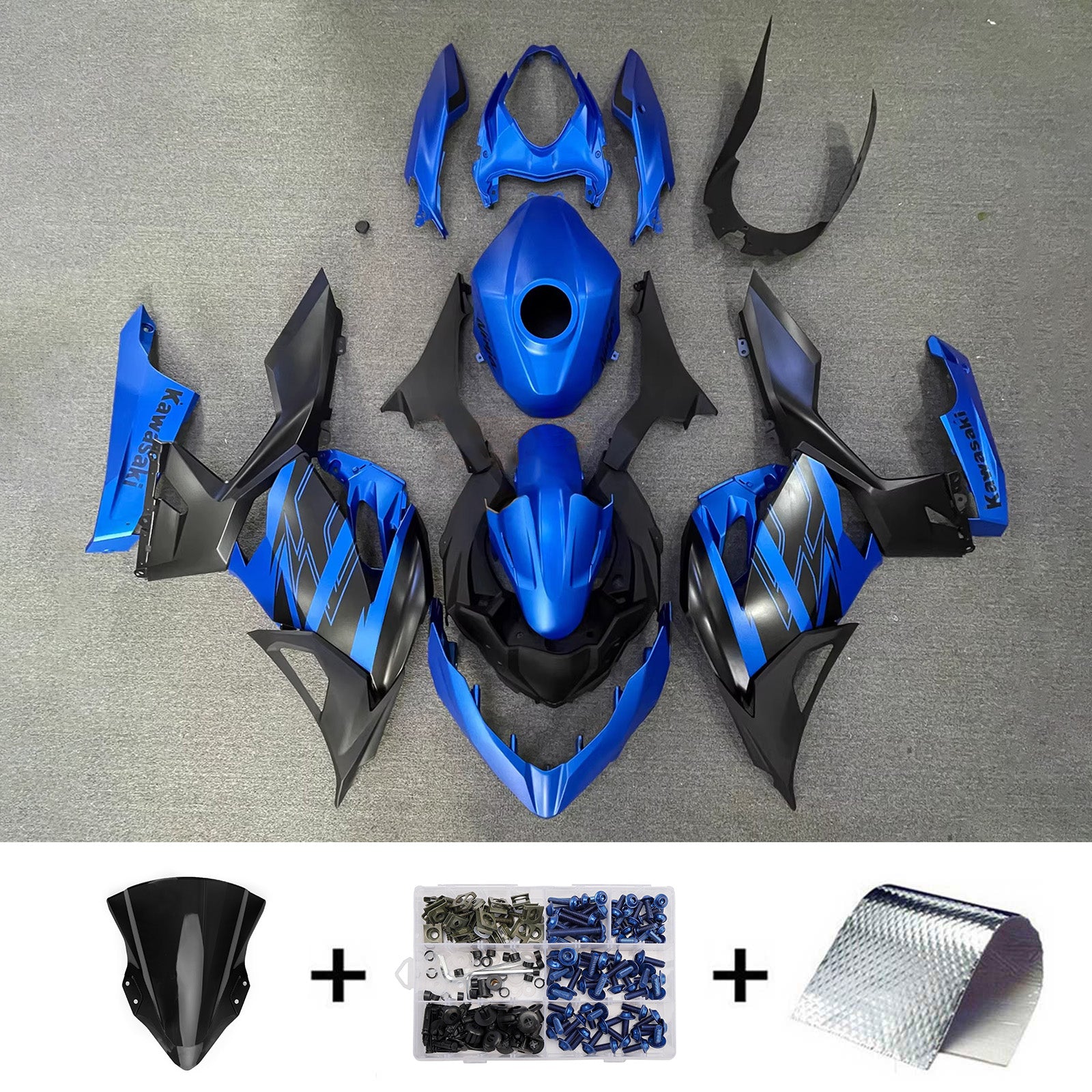 Amotopart 2018-2024 Kawasaki EX400/Ninja400 Blue Black Fairing Kit