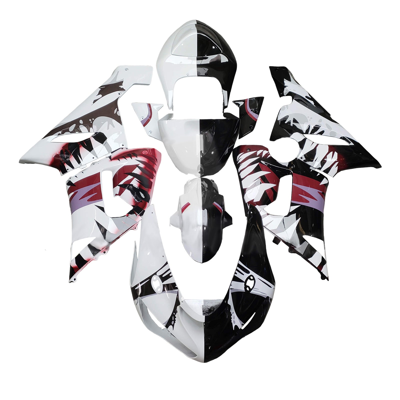 Amotopart 2005-2006 Kawasaki ZX6R 636 Red Black White Fairing Kit