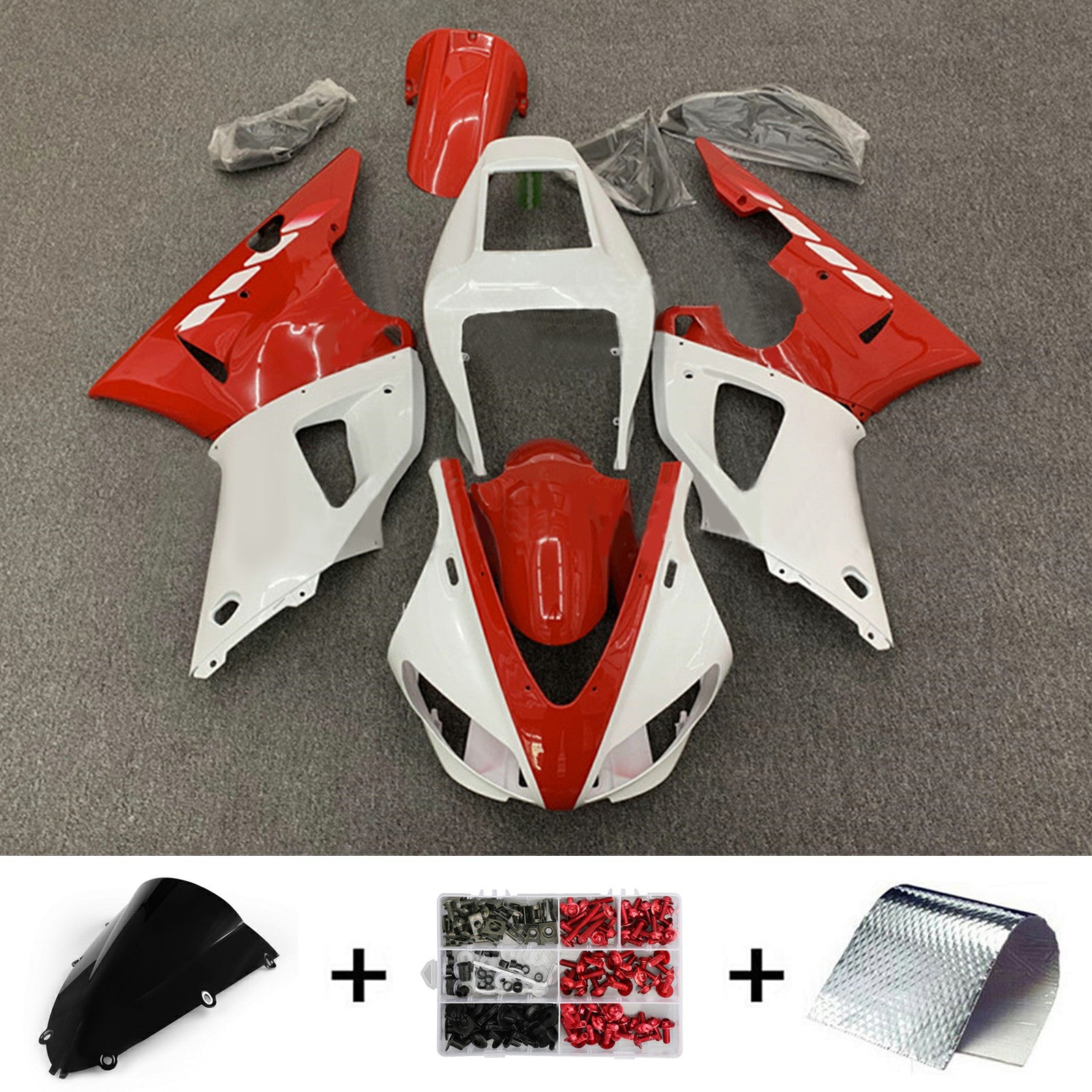 Amotopart 1998-1999 Yamaha YZF 1000 R1 Red & White Style4 Fairing Kit