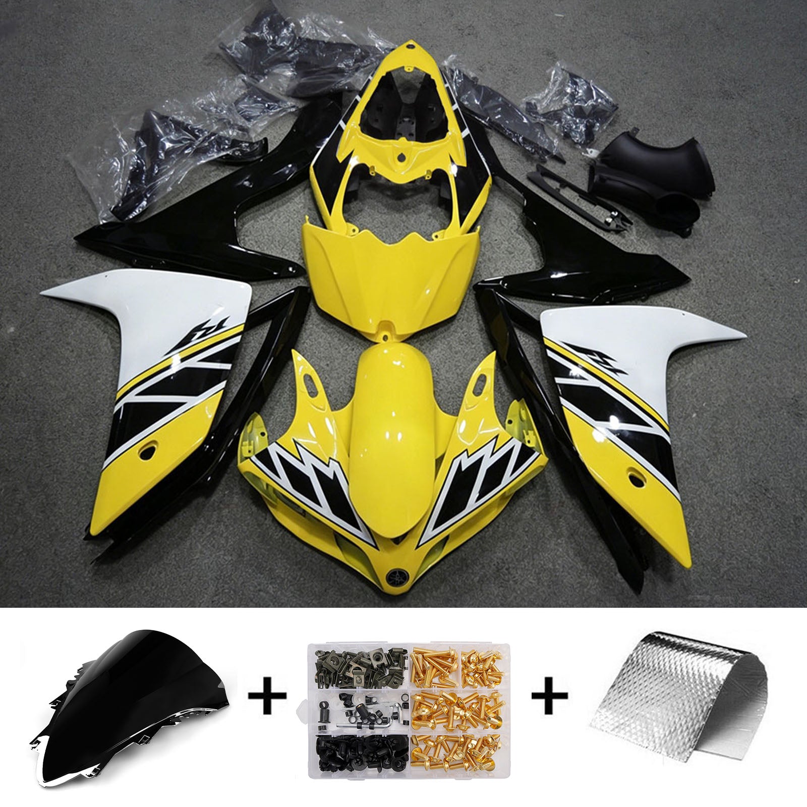 Amotopart 2007-2008 Yamaha YZF 1000 R1 Gul/Sort Fairing Kit