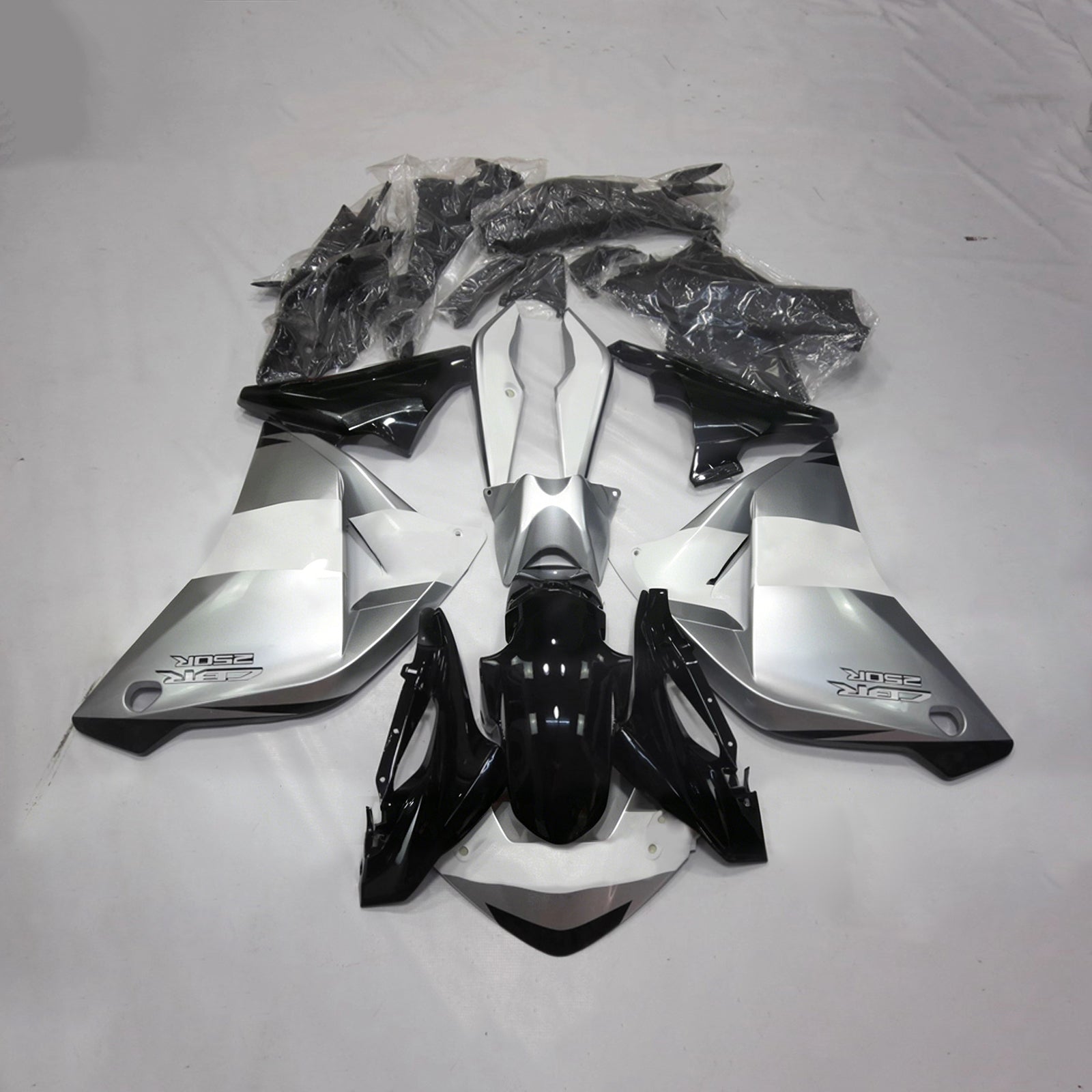 Amotopart 2011-2015 ホンダ CBR250R ホワイト/シルバー フェアリングキット