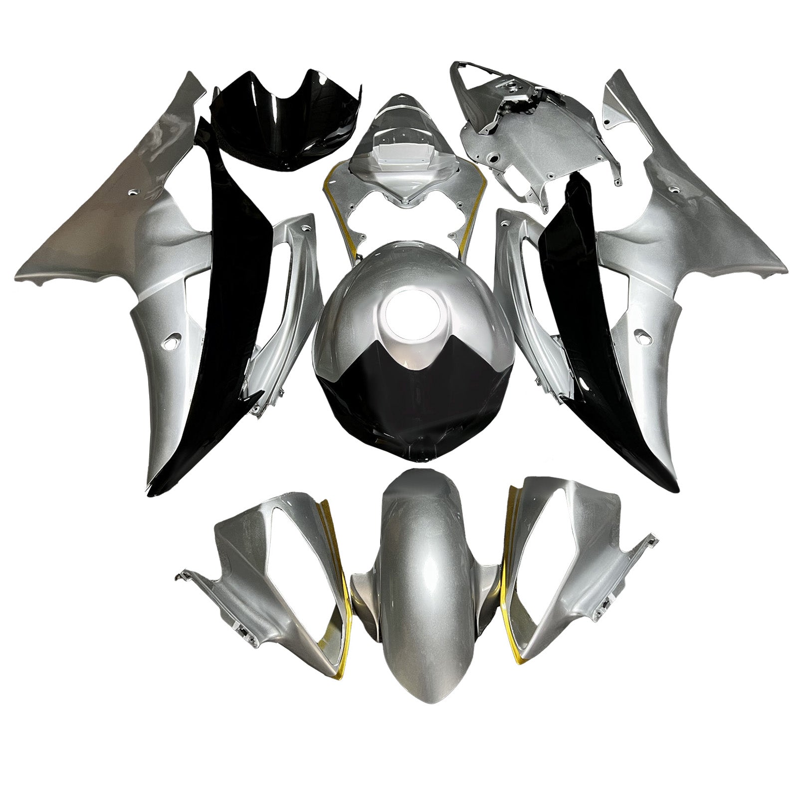 Amotopart 2008-2016 Yamaha YZF-R6 Grey & Black Fairing Kit