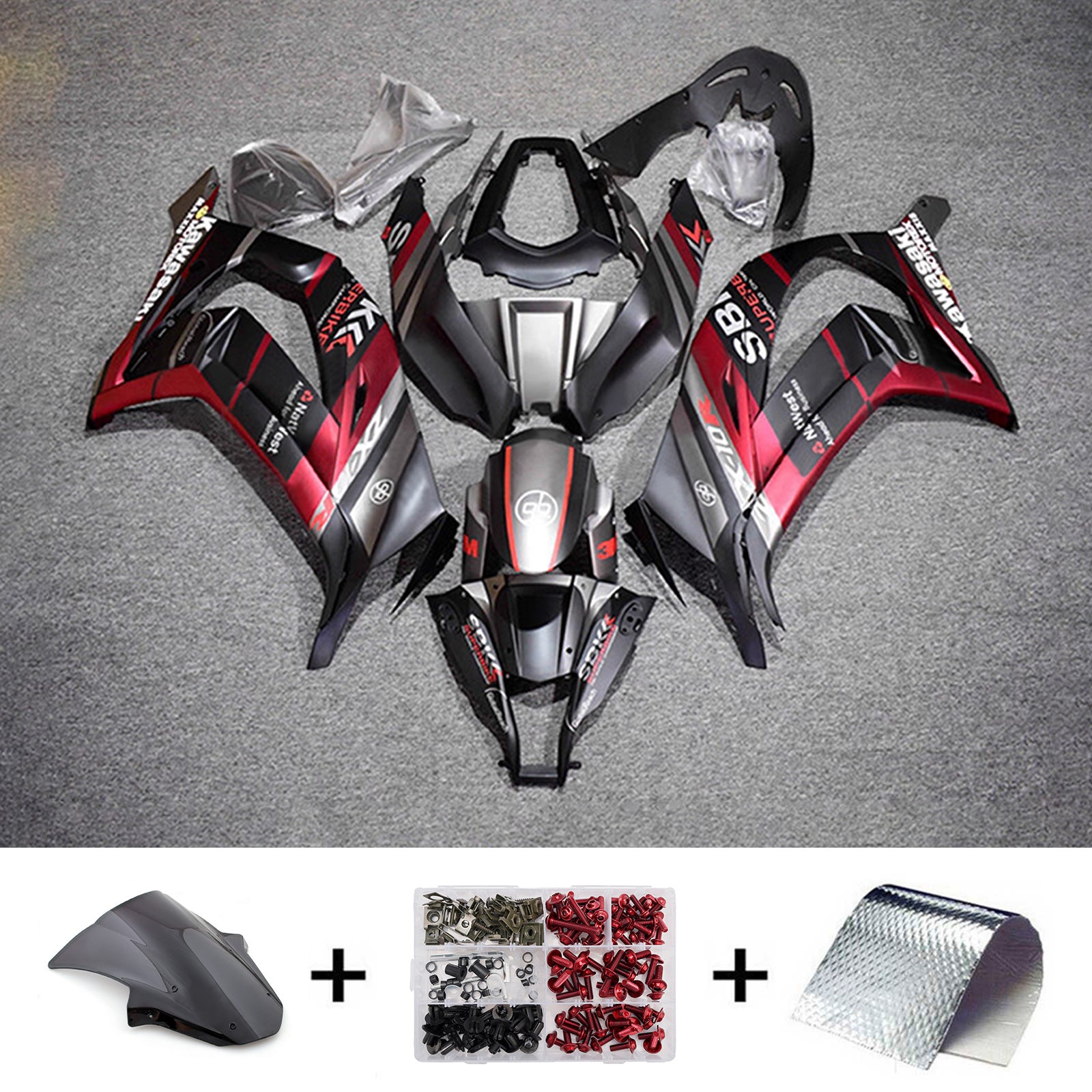 Amotopart 2011-2015 Kawasaki ZX10R Black Red Fairing Kit