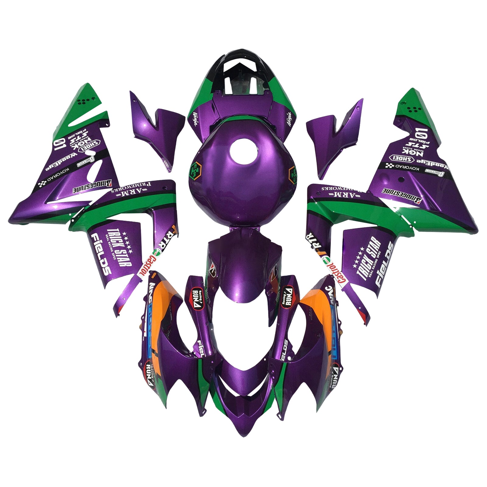 Amotopart 2004-2005 Kawasaki ZX10R Purple Green Fairing Kit