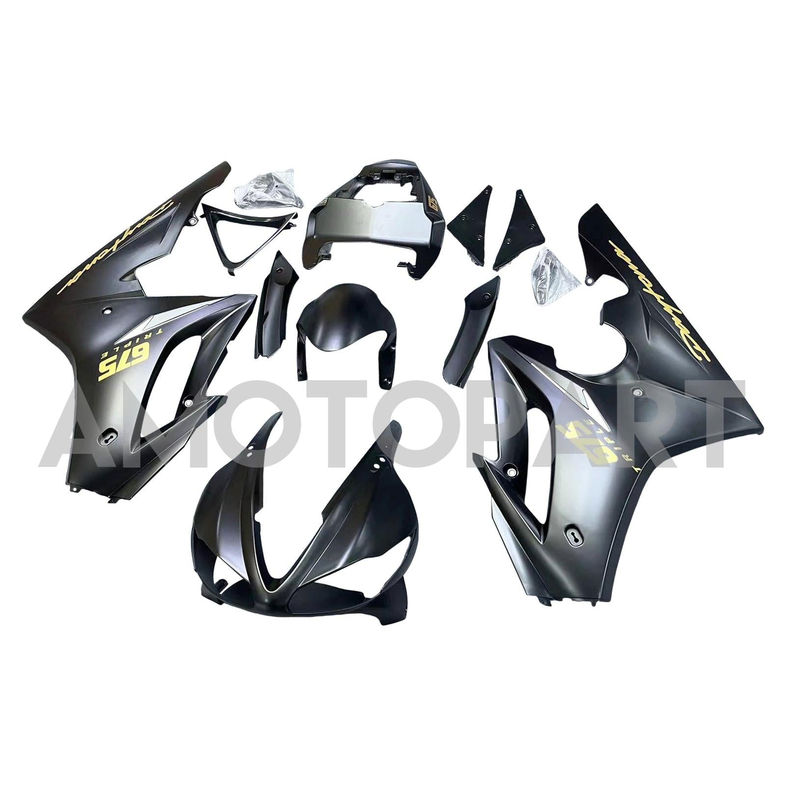 Amotopart 2009-2012 Triumph Daytona 675 Gloss Black Gold Fairing Kit