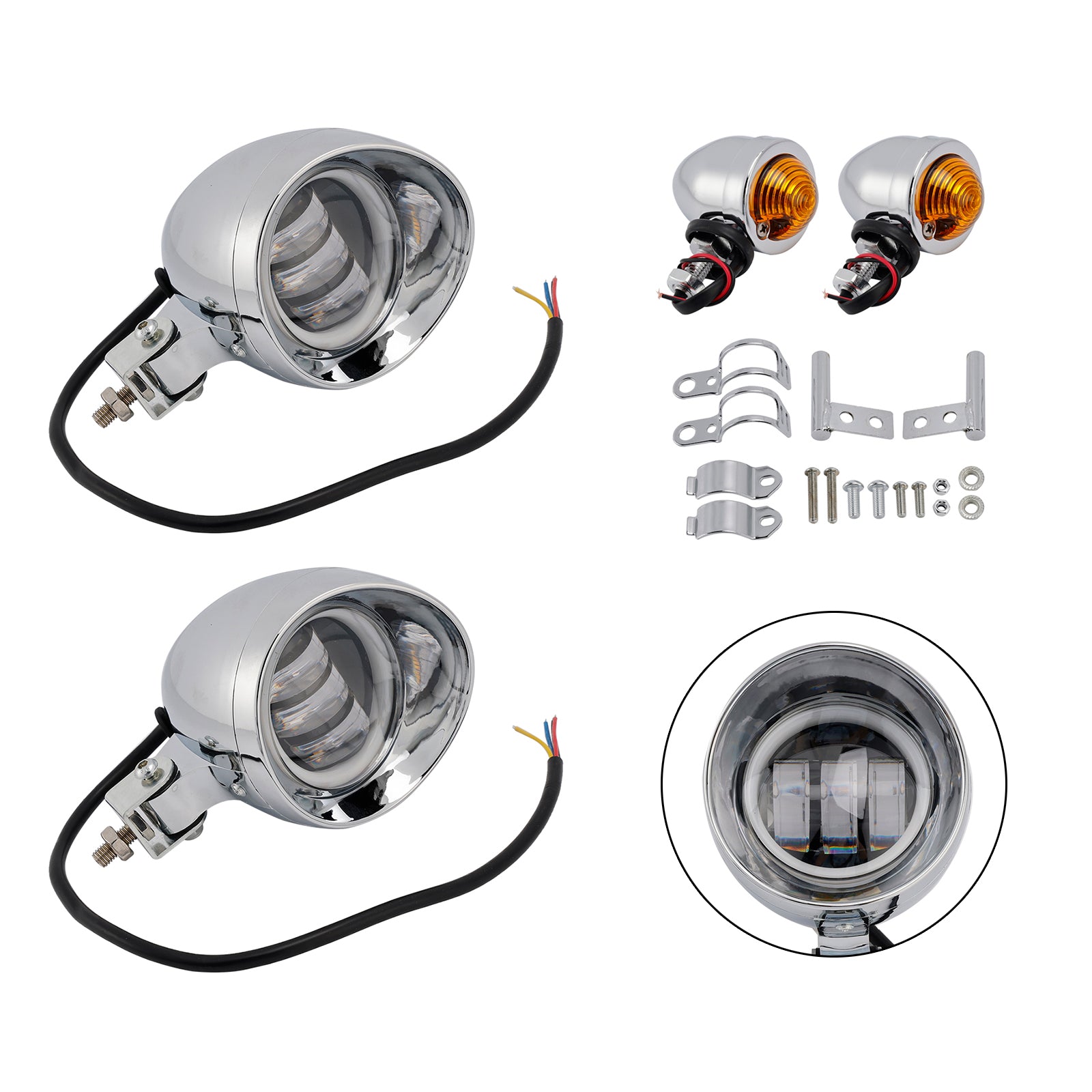 Motorcycle Scooter Motorcycle Spotlight Headlight Fog Beam Chrome #D18
