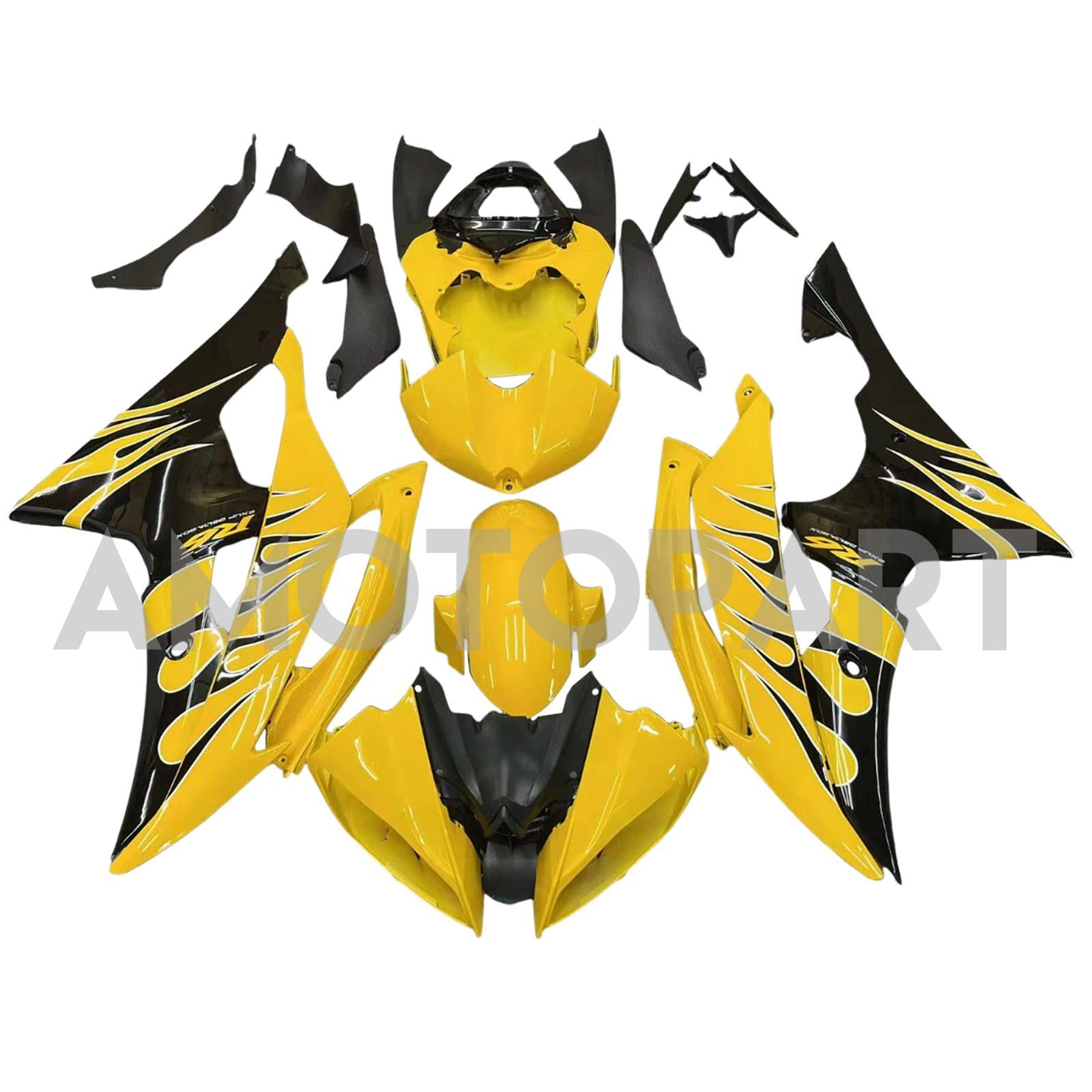 Amotopart 2008-2016 Yamaha YZF 600 R6 Yellow Black Fairing Kit