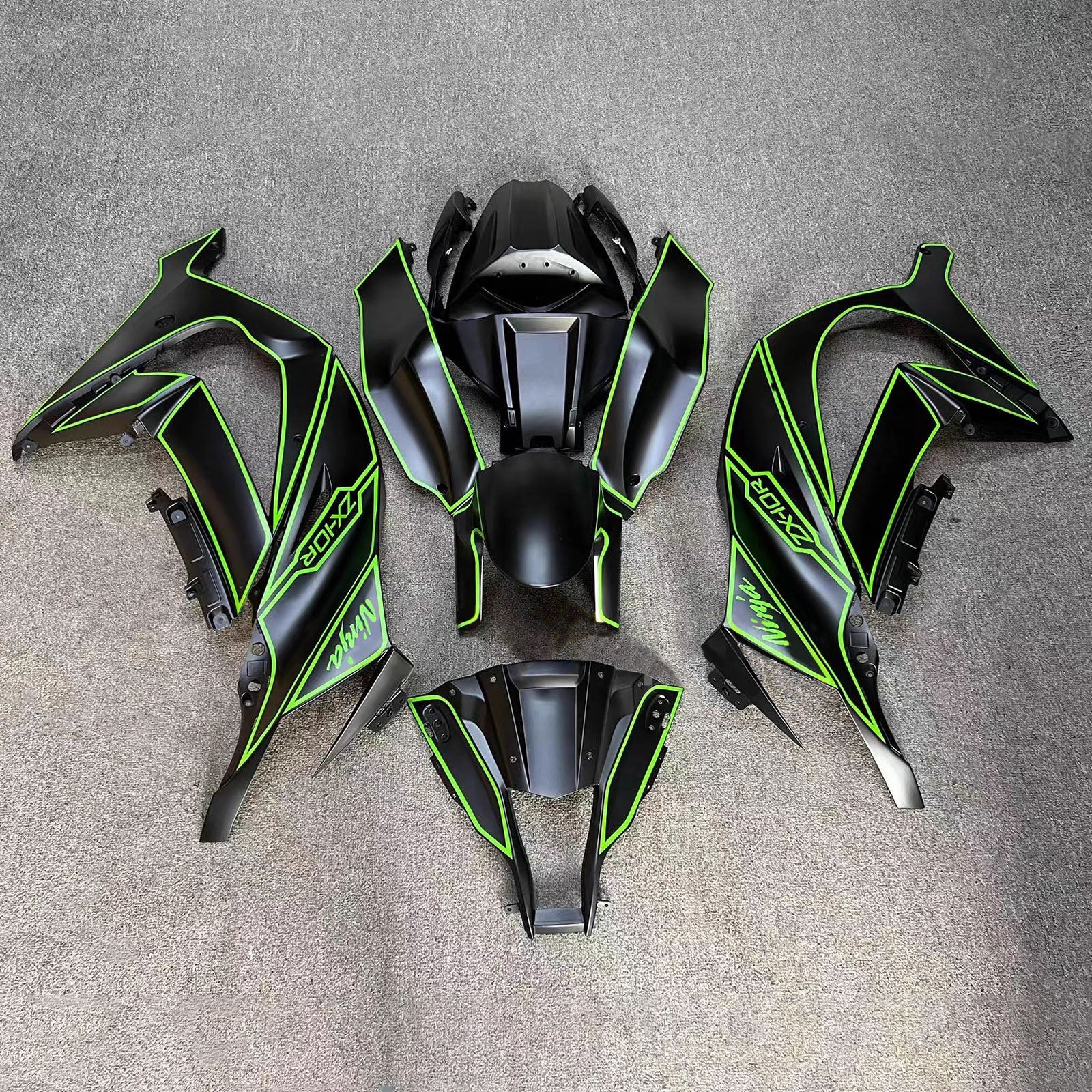 Amotopart 2016-2020 Kawasaki ZX10R Black Green Fairing Kit