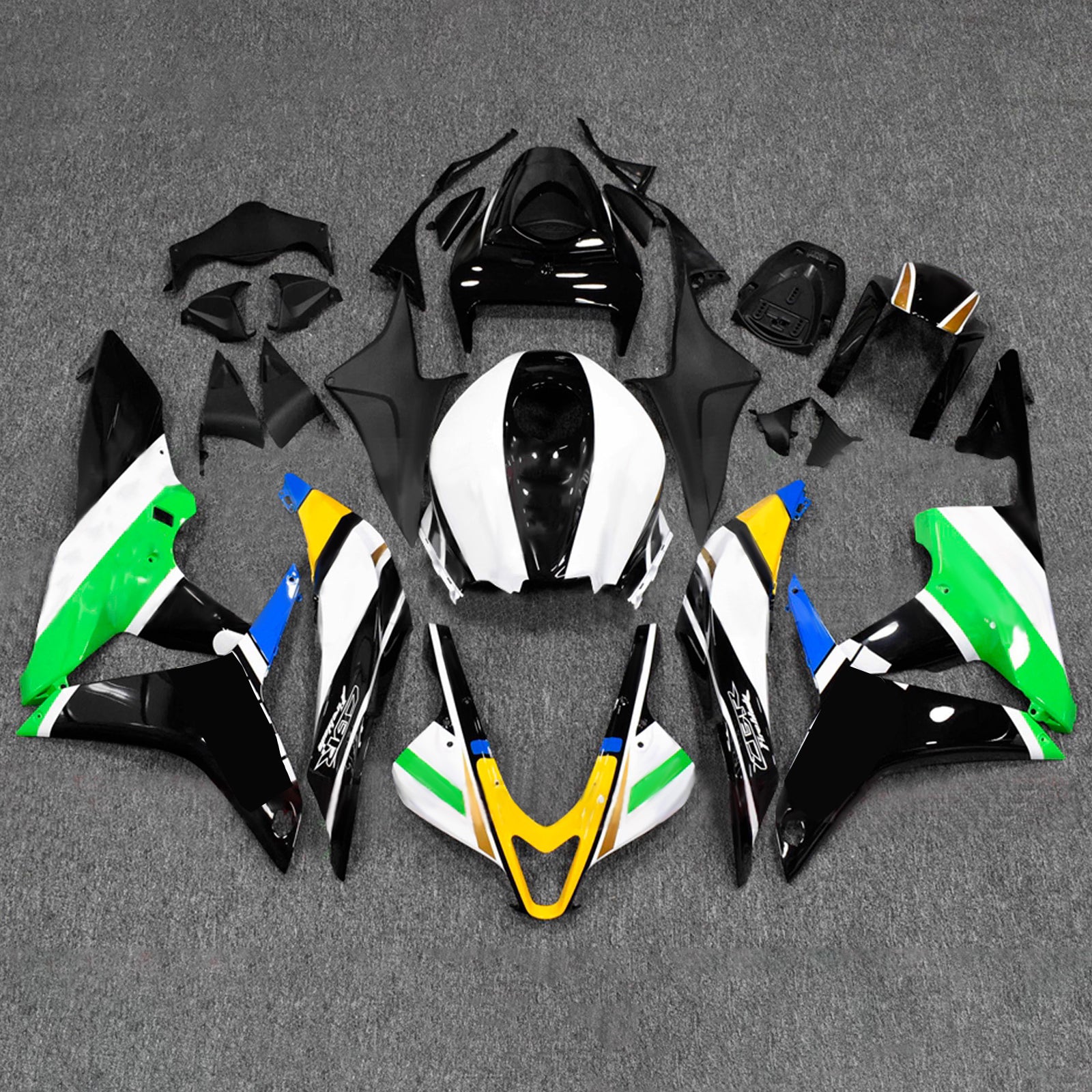Amotopart 2007-2008 Honda CBR600RR White Black Green Yellow Fairing Kit