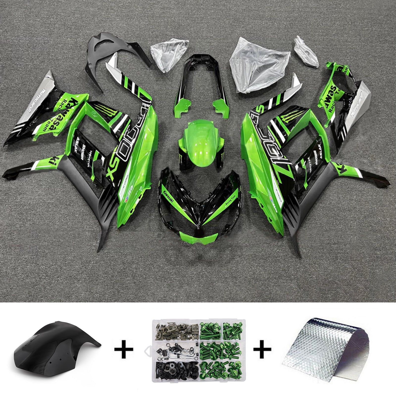 Amotopart 2010–2015 Kawasaki Z1000SX Schwarz Grün Verkleidungsset