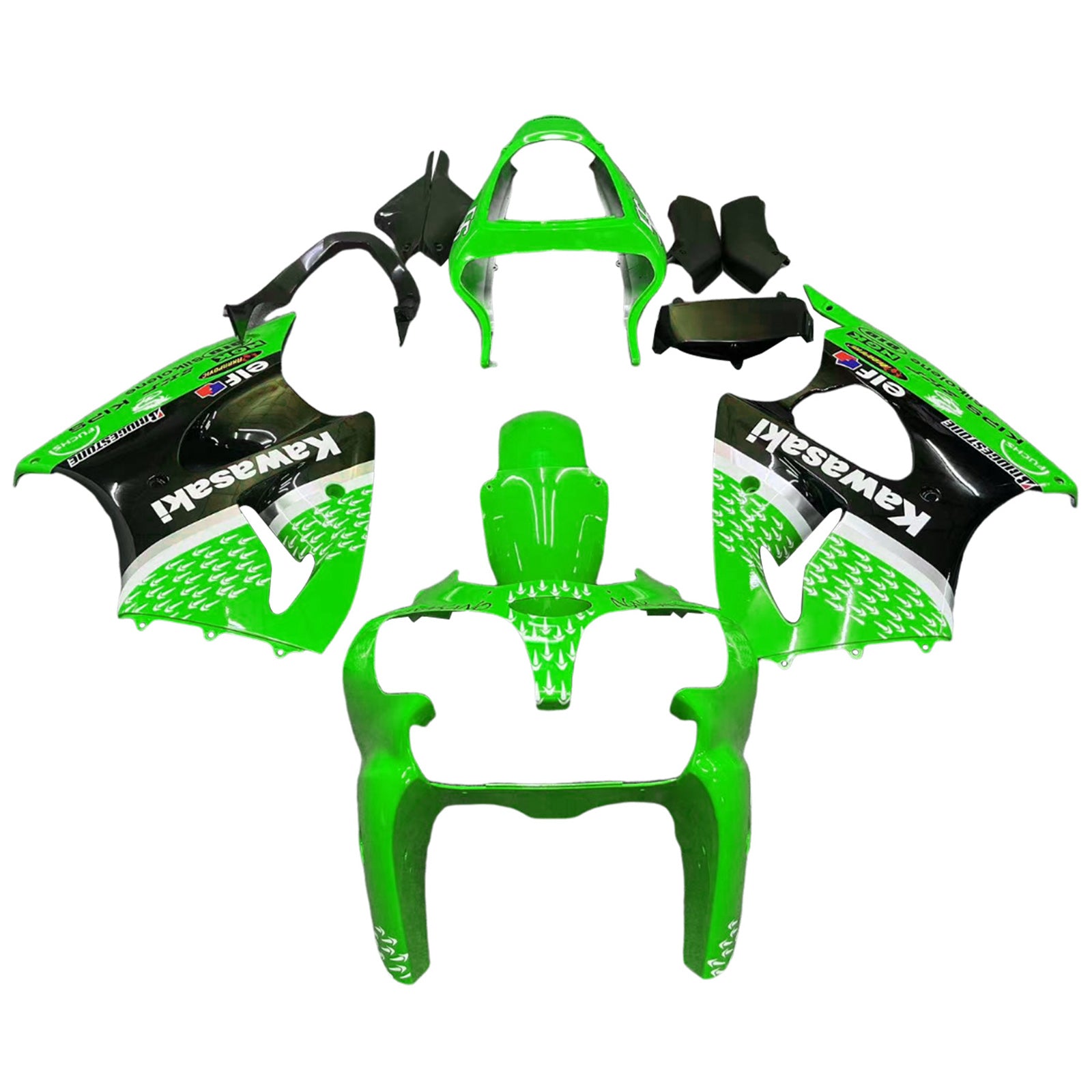 Amotopart 2000-2002 Kawasaki ZX6R 636 2005-2008 Kawasaki ZZR600 Green Black Fairing Kit