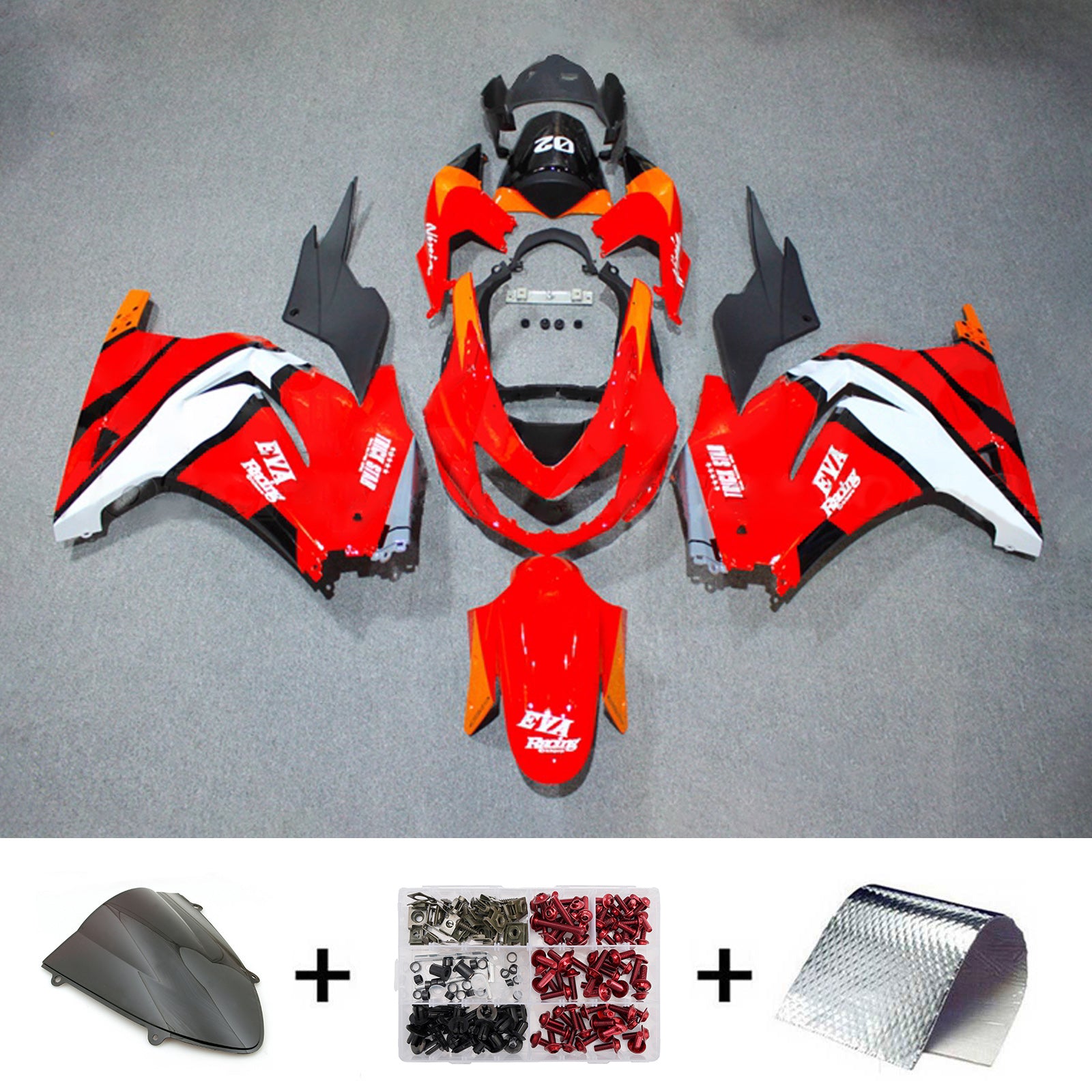 Amotopart 2008-2012 Kawasaki EX250/Ninja250R Red White Black Orange Fairing Kit