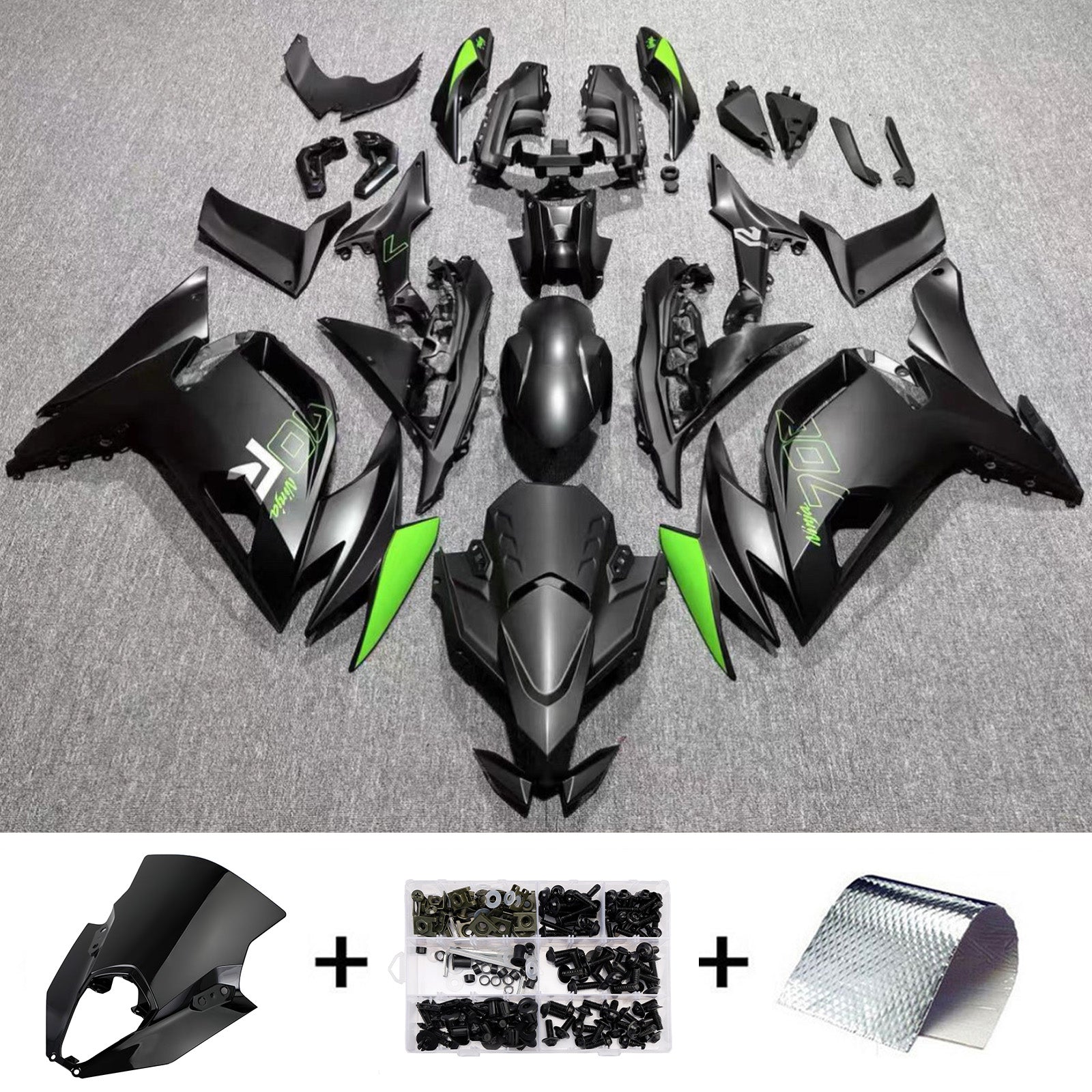 Amotopart 2020-2025 Kawasaki ER6F/Ninja650 Black Green Fairing Kit