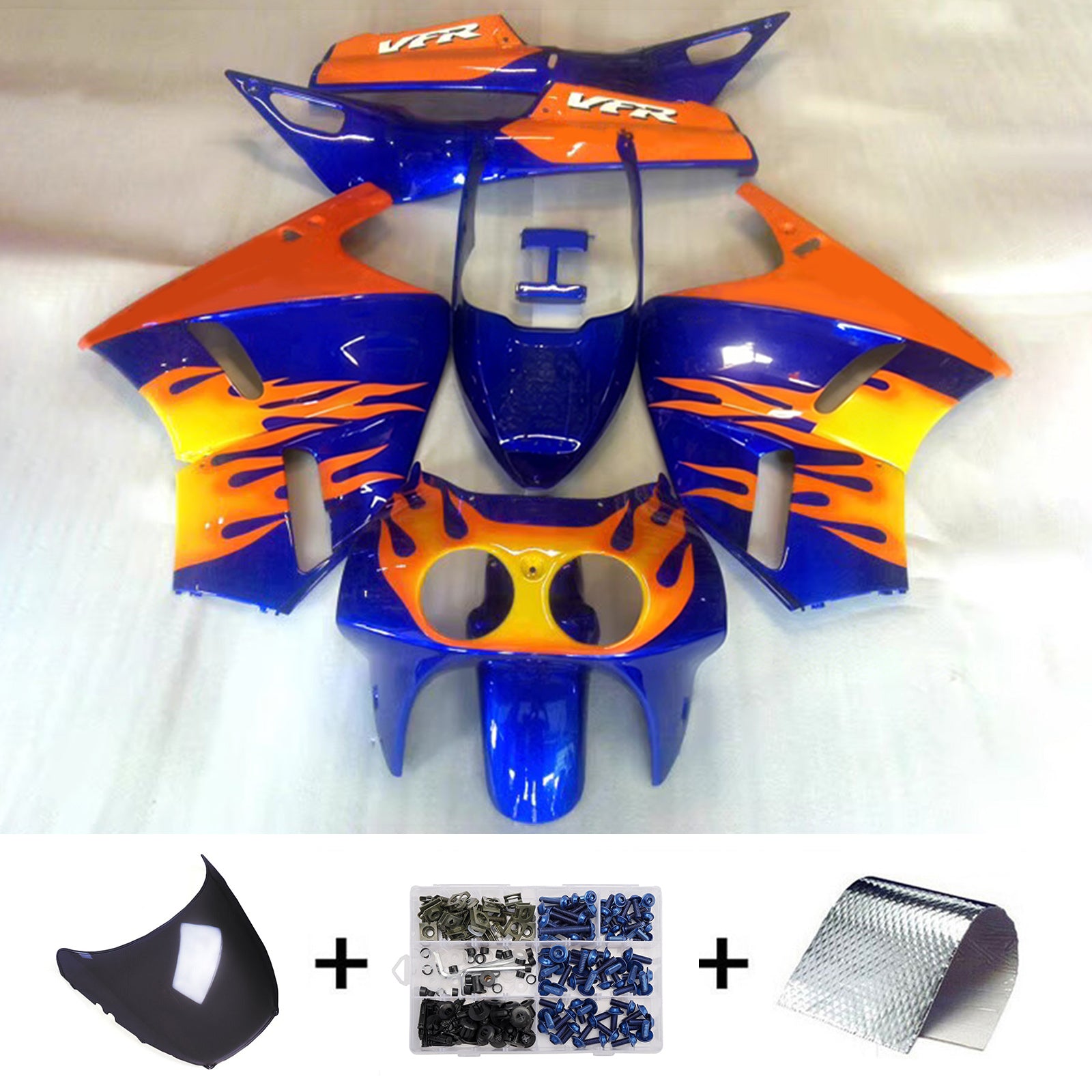Amotopart 1988-1992 Honda VFR400R NC30 Blue/Orange Fairing Kit
