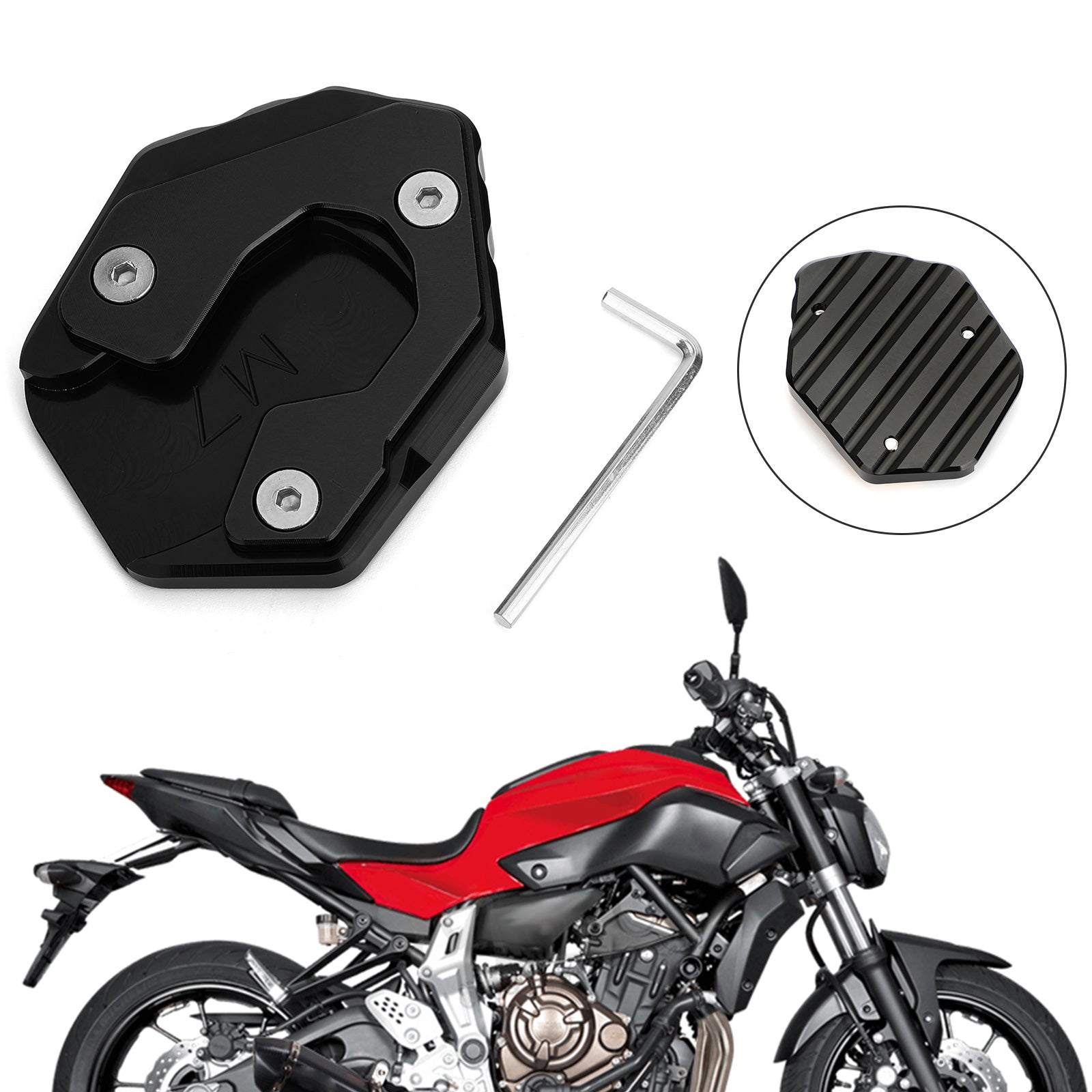 Yamaha MT-07 FZ-07 Side Stand Extension Kickstand Enlarger Plate Black