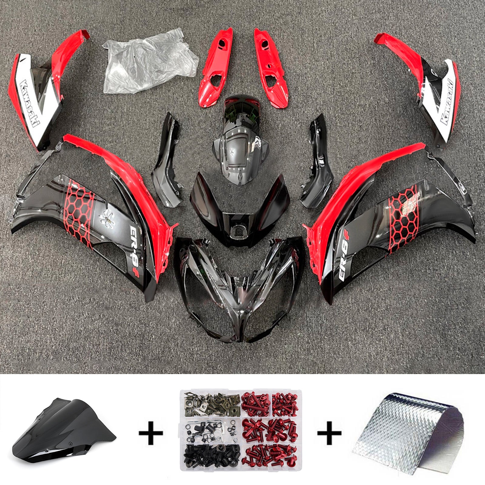 Amotopart 2012-2016 Kawasaki ER6F/Ninja650 Black Red Fairing Kit