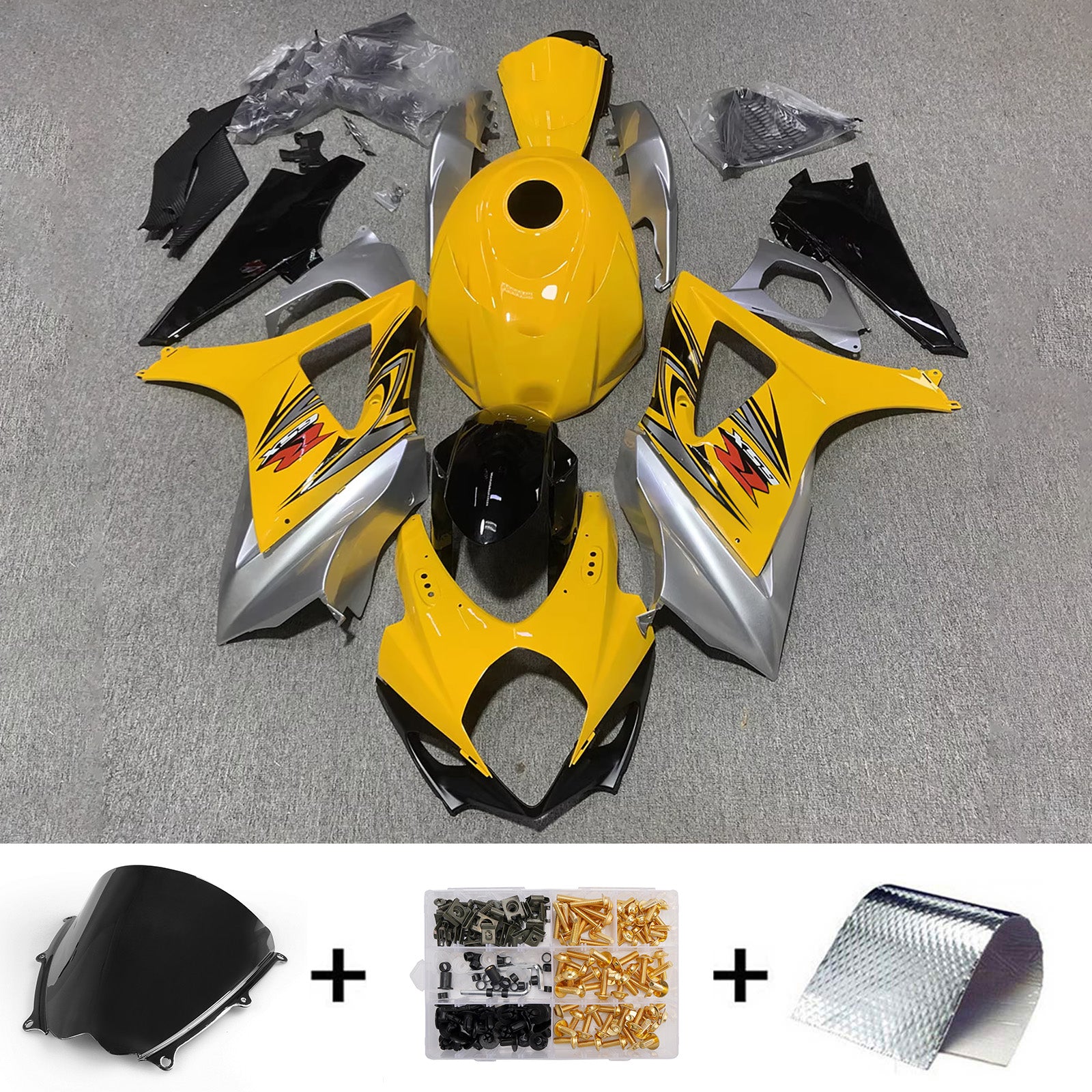 Amotopart 2007-2008 Suzuki GSXR1000 Yellow Silver Fairing Kit