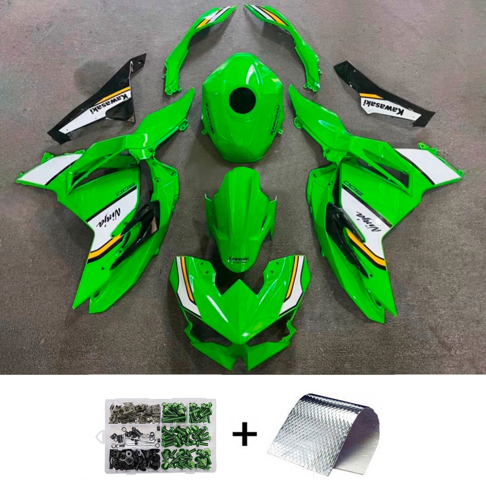 Amotopart 2024-2025 Kawasaki Ninja 500 Green White Fairing Kit