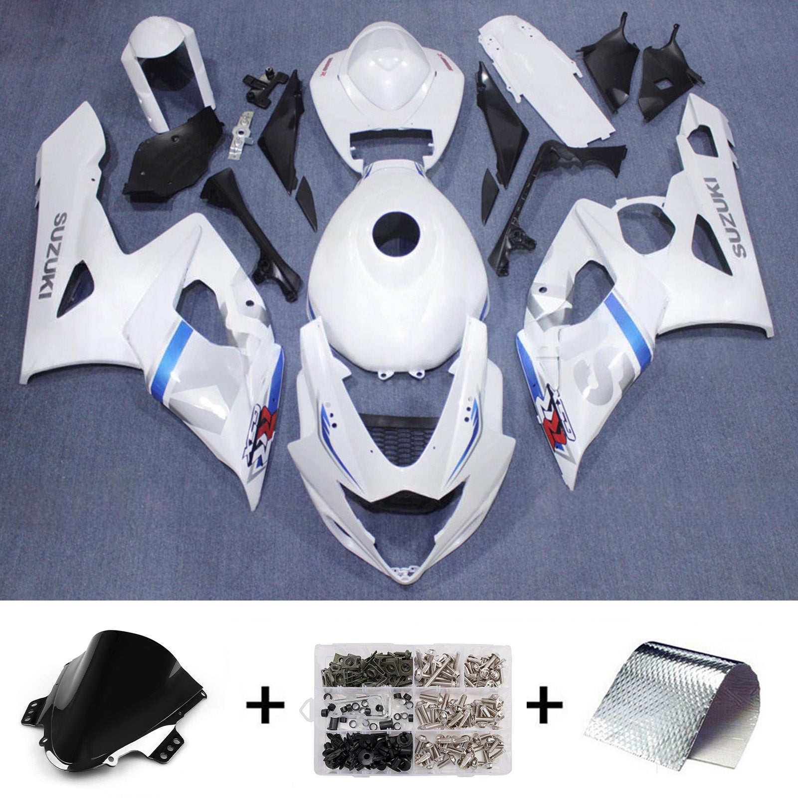 Amotopart 2005-2006 Suzuki GSXR1000 White Fairing Kit