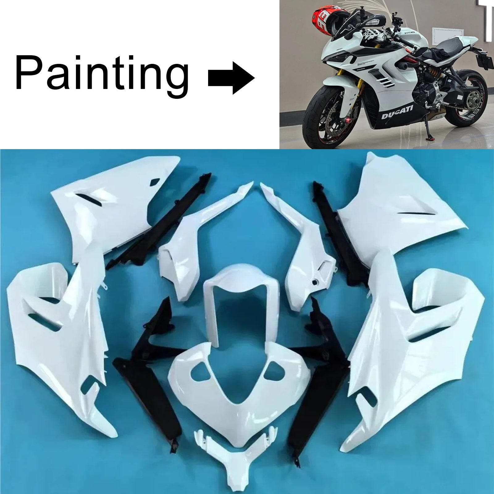 Amotopart 2021-2024 DUCATI SUPERSPORT 950 / 950S ZWART WITTE KUIST KIT