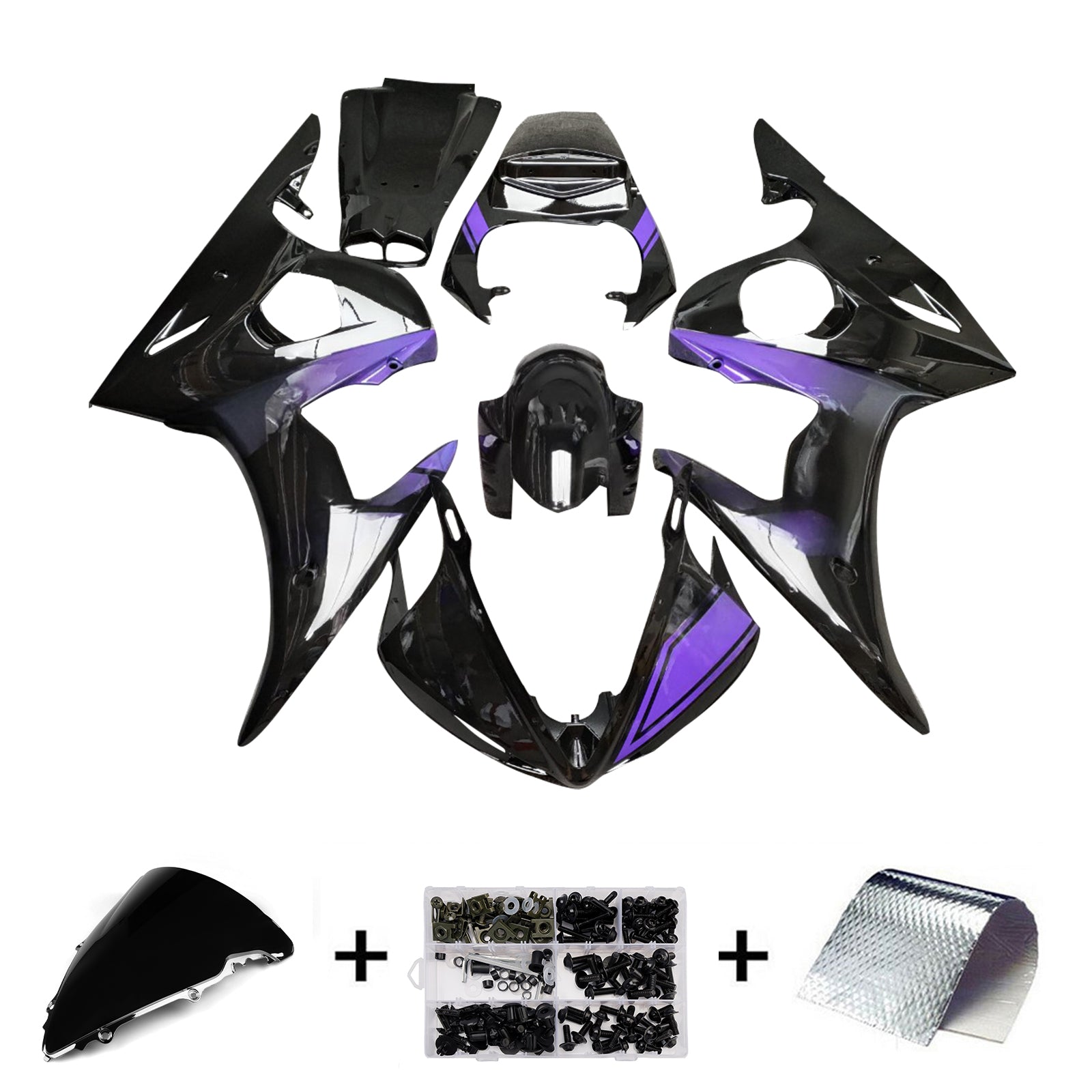 Amotopart 2003-2004 Yamaha YZF-R6/ 2006-2009 R6S Black Purple Fairing Kit