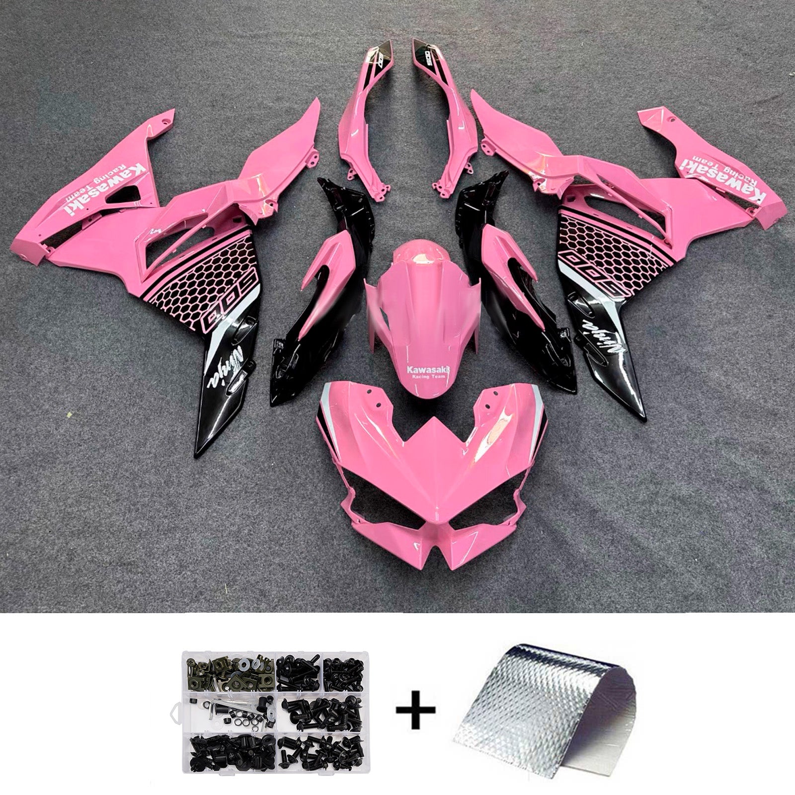 Amotopart 2024-2025 Kawasaki Ninja 500 Pink Black Fairing Kit