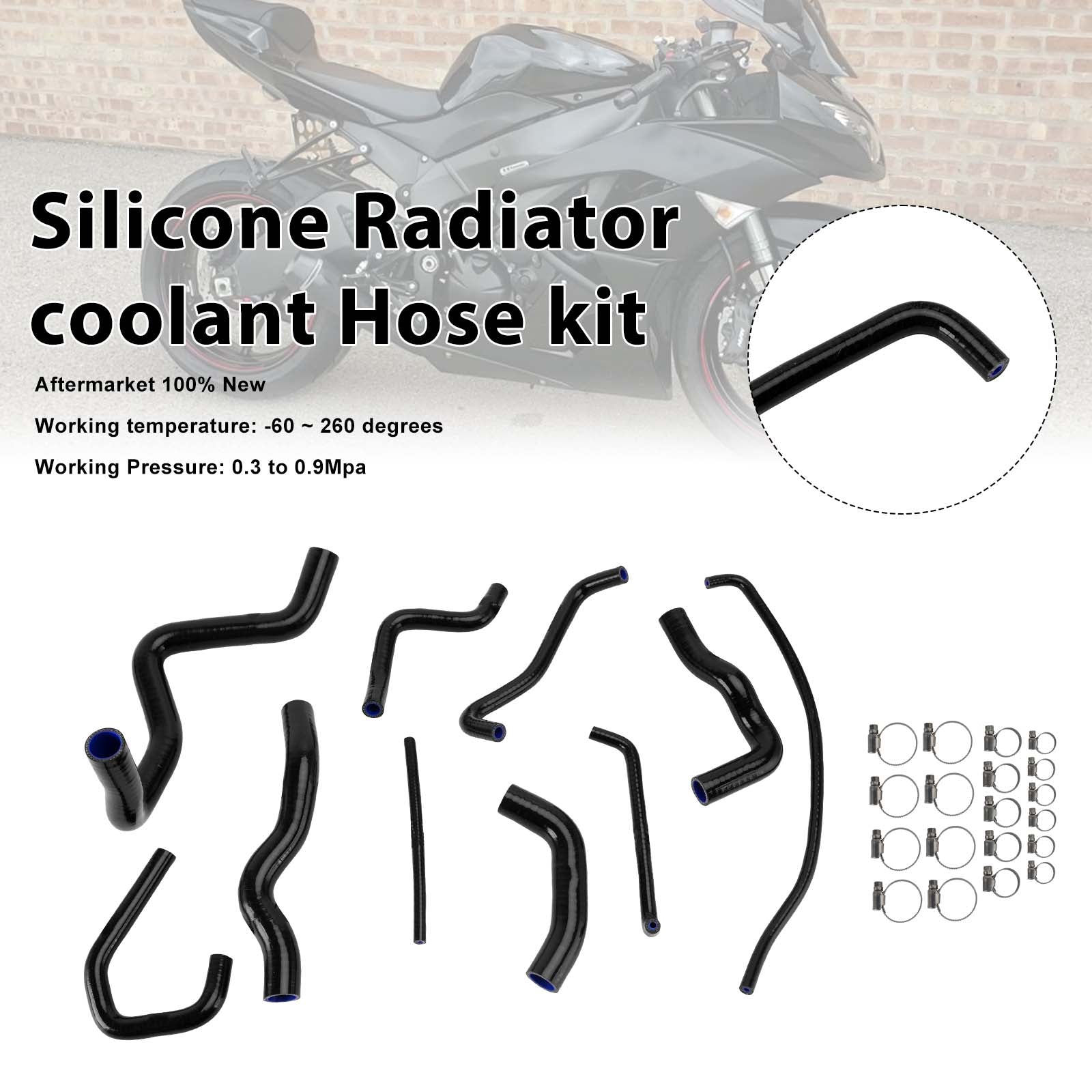 09-26 Kit de mangueira de refrigeração do radiador de silicone Kawasaki Ninja 636 ZX-6R