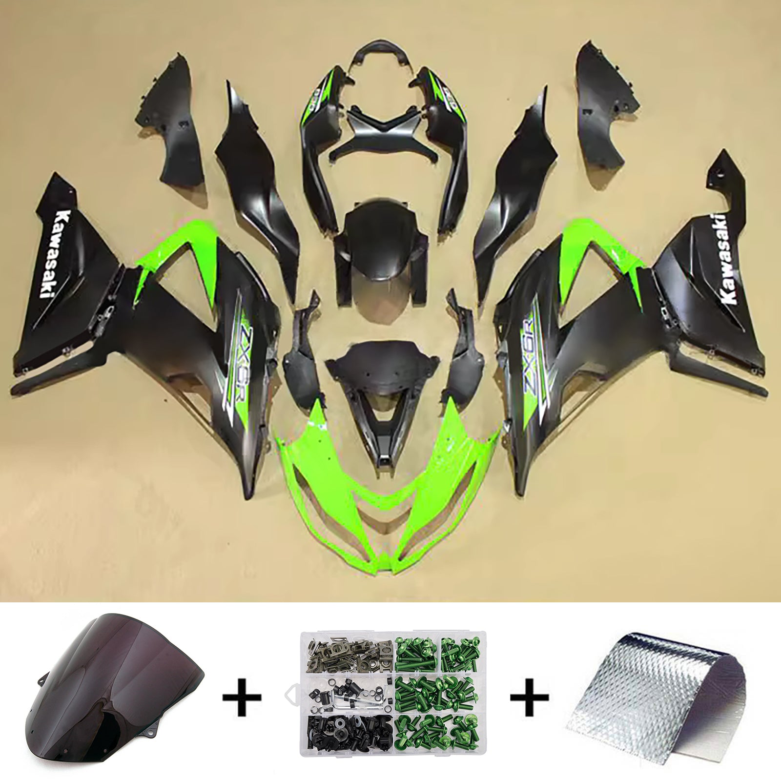 Amotopart 2013-2018 Kawasaki ZX6R 636 Black Green White Fairing Kit