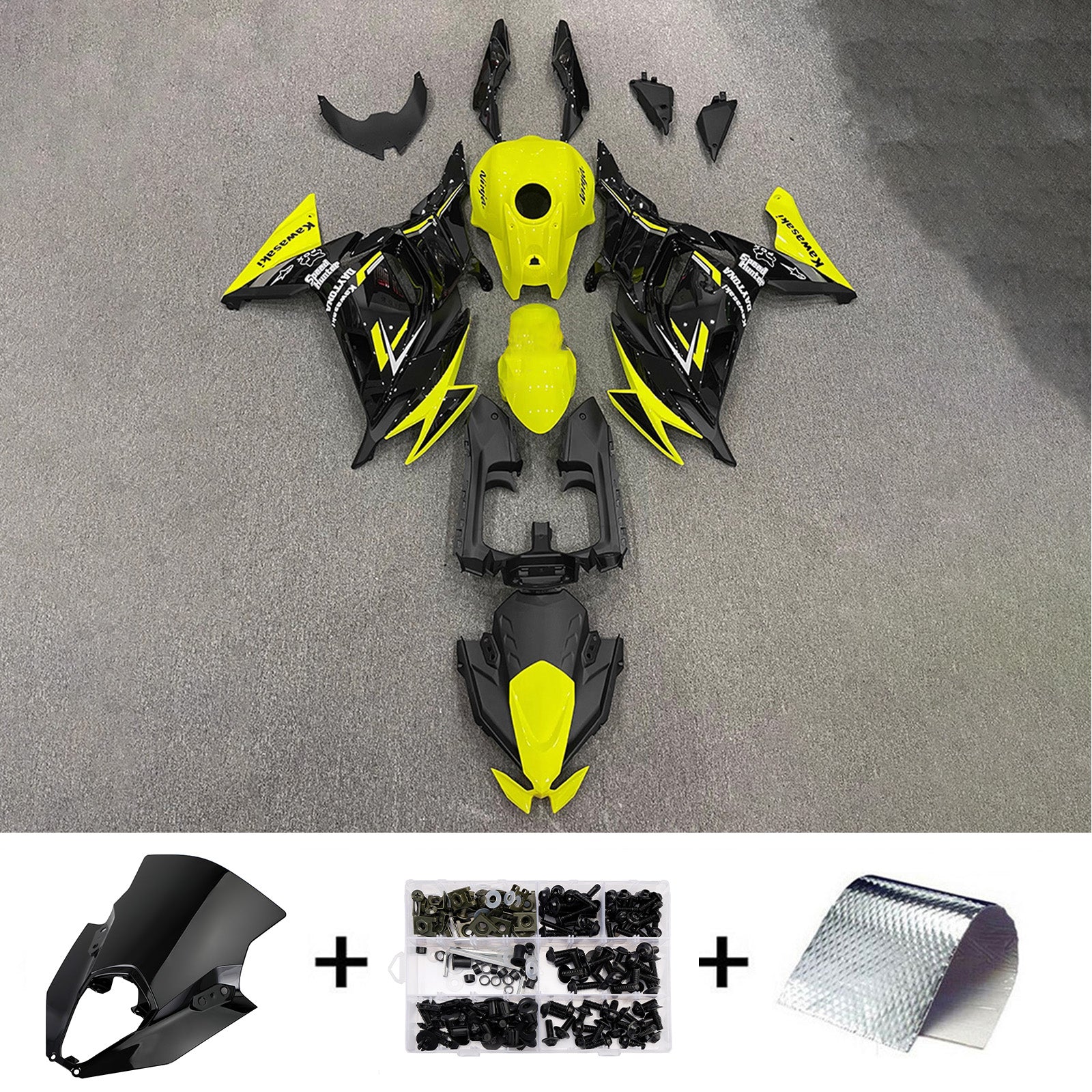 Amotopart 2020-2025 Kawasaki ER6F/Ninja650 Yellow Black Fairing Kit