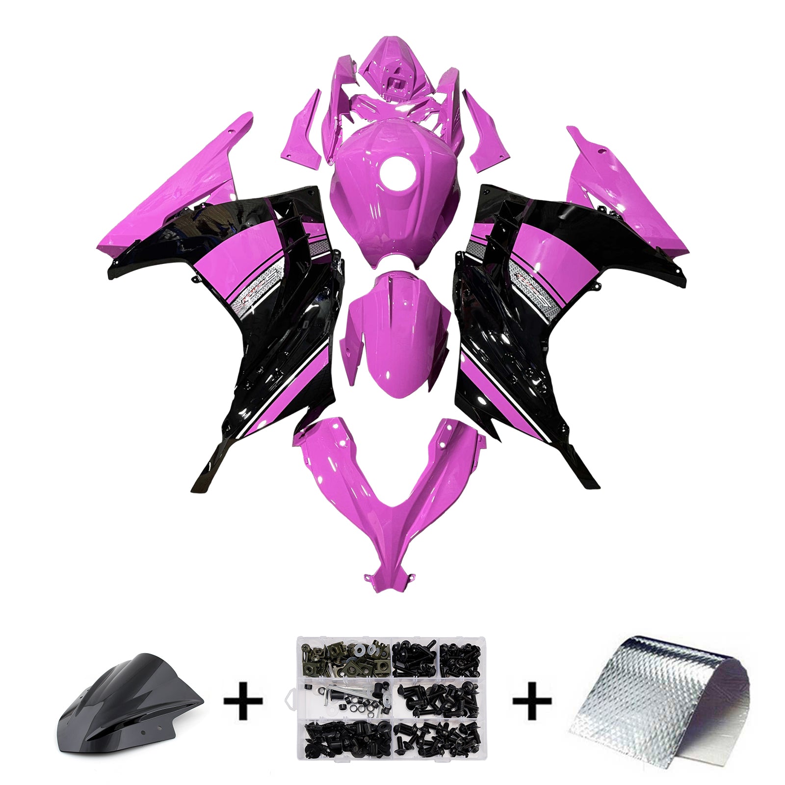 Amotopart 2013-2024 Kawasaki EX300 Ninja300 Pink Black Fairing Kit