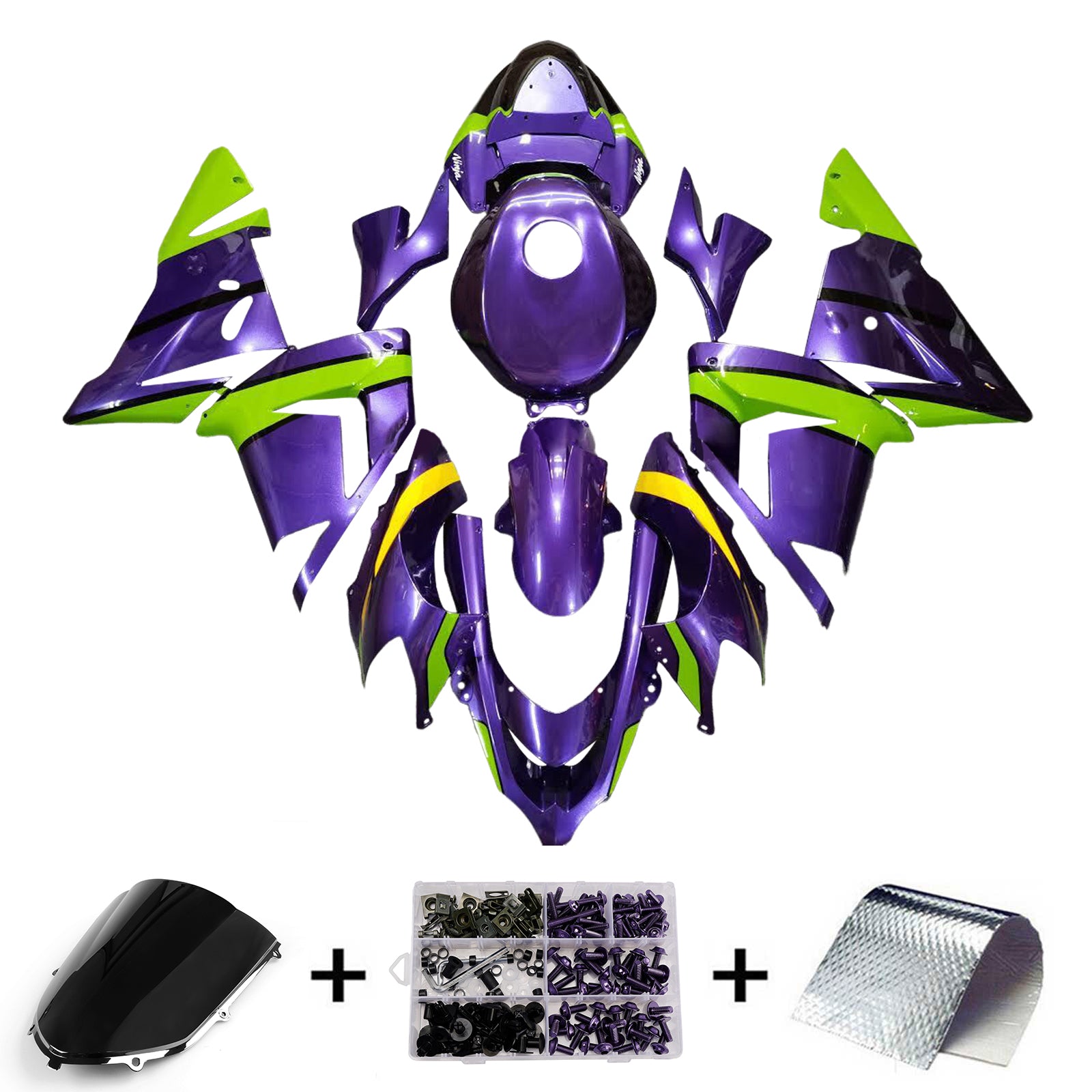 Amotopart 2004-2005 Kawasaki ZX10R Purple Green Yellow Fairing Kit