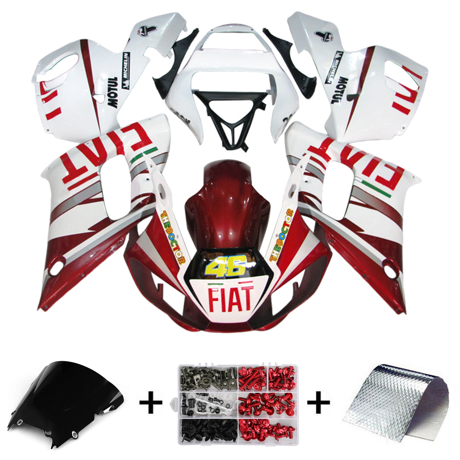 Amotopart 1998-2002 Yamaha YZF 600 R6 White & Red Style1 Fairing Kit