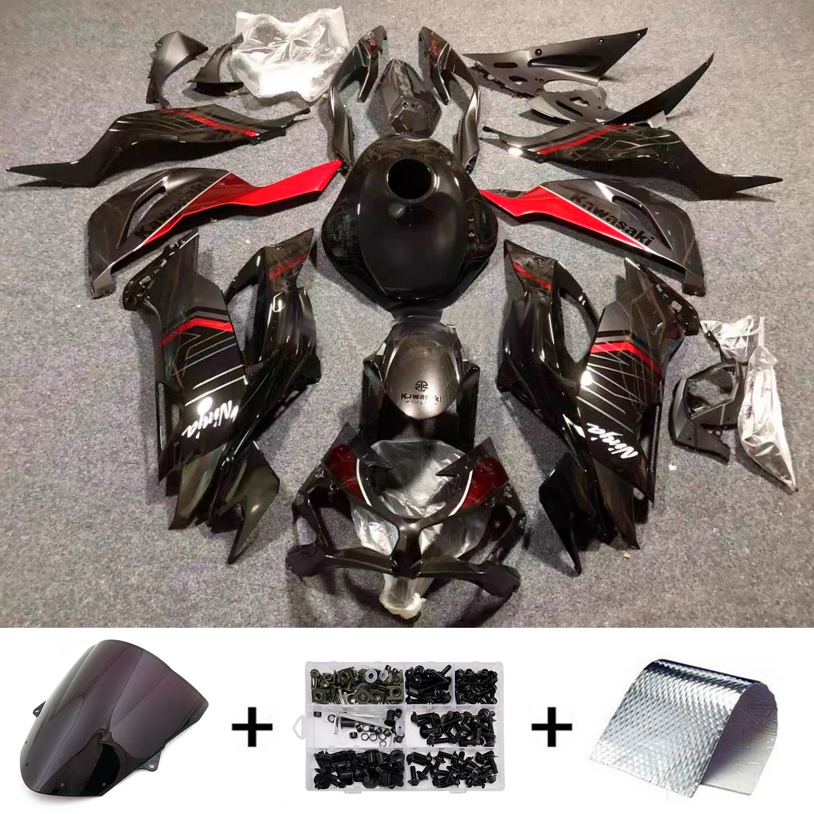 Amotopart 2024-2025 KawasakiΒ ZX-6R Black Red Fairing Kit