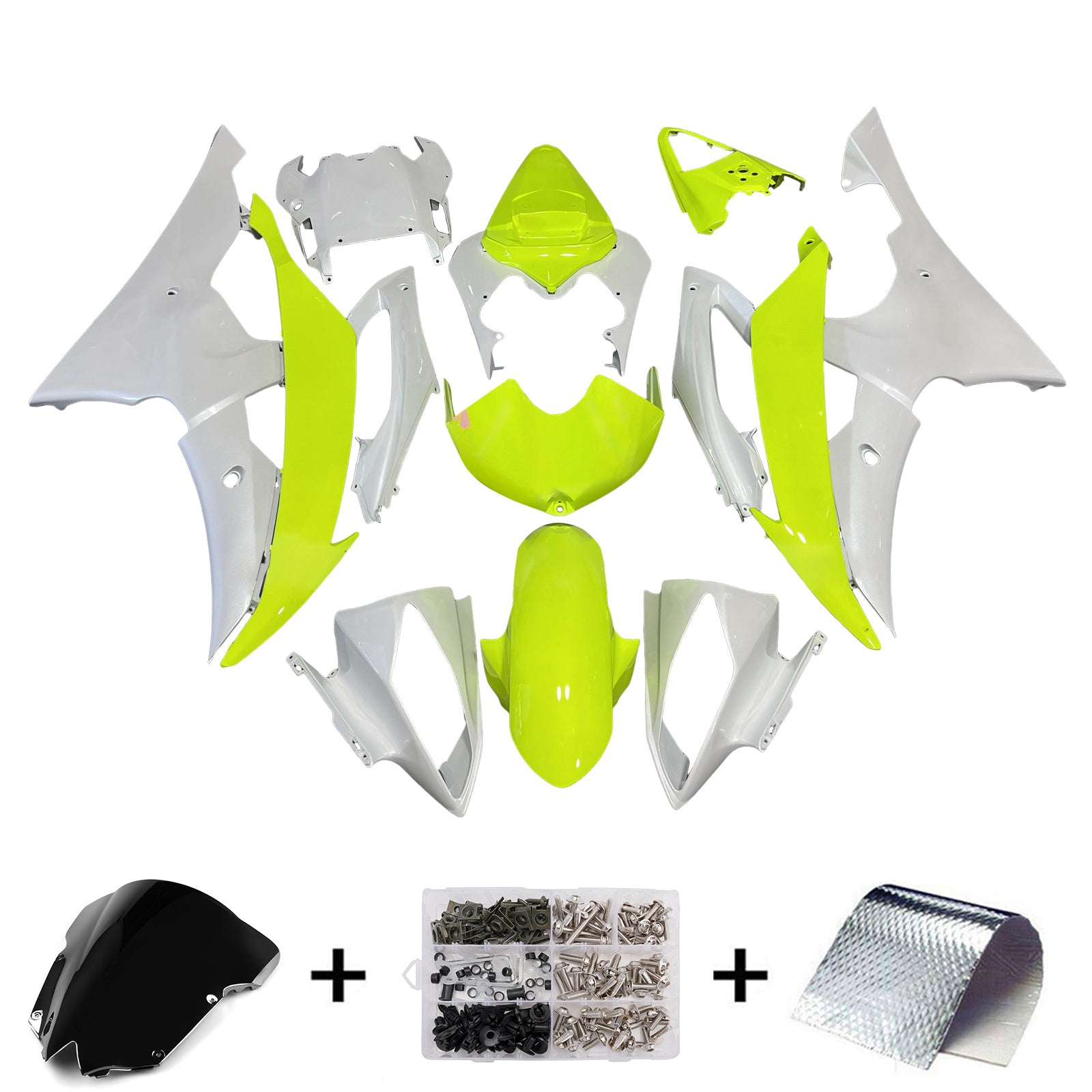 Amotopart 2008-2016 Yamaha YZF-R6 Yellow Grey White Fairing Kit