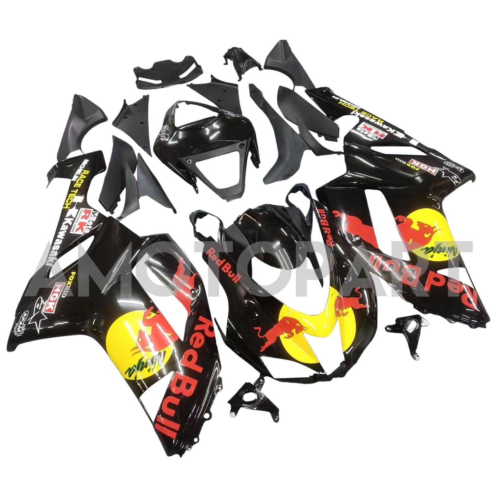 Amotopart 2007-2008 Kawasaki ZX6R 636 Black Fairing Kit