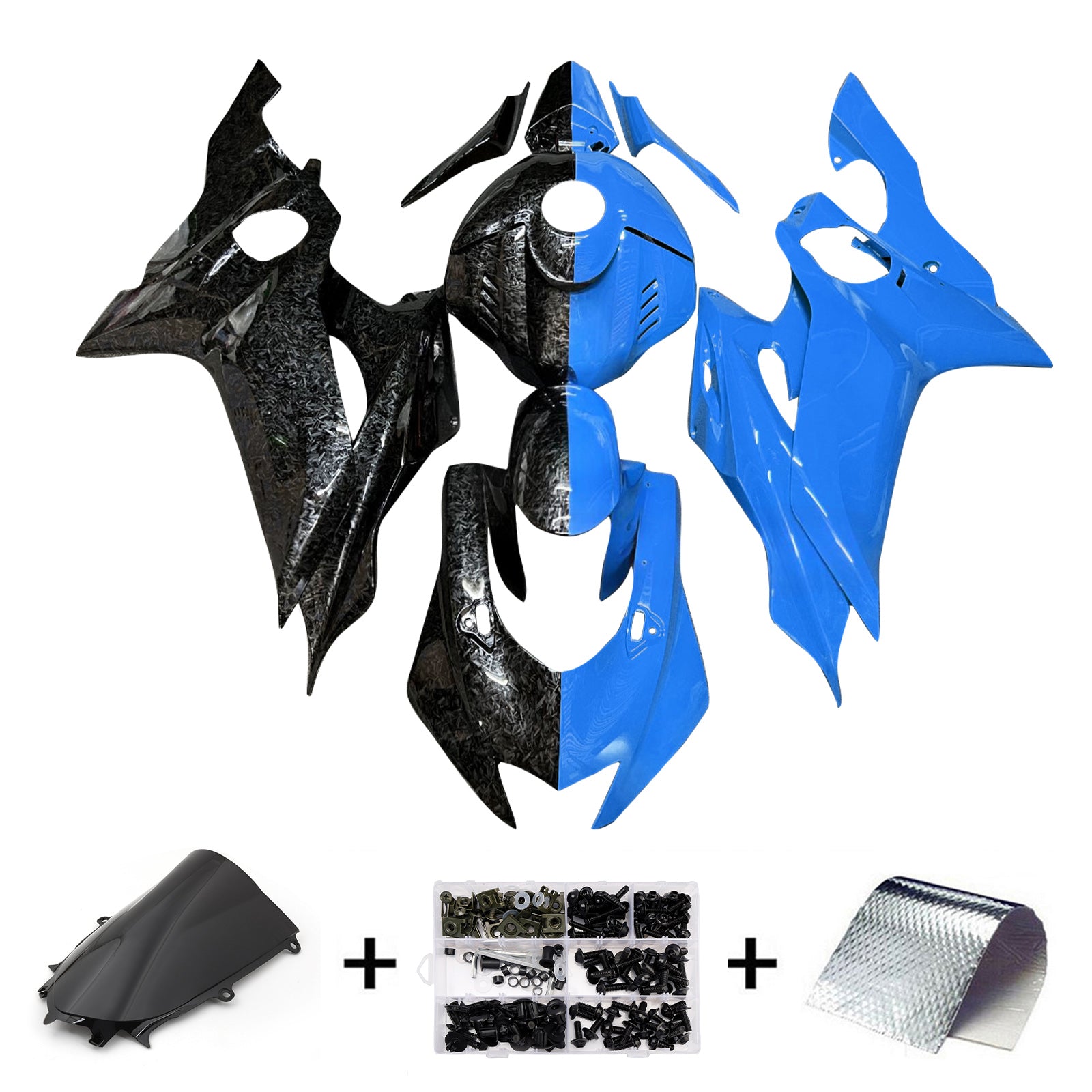 Amotopart 2017-2023 Yamaha YZF-R6 Forged Carbon Fiber Blue Fairing Kit