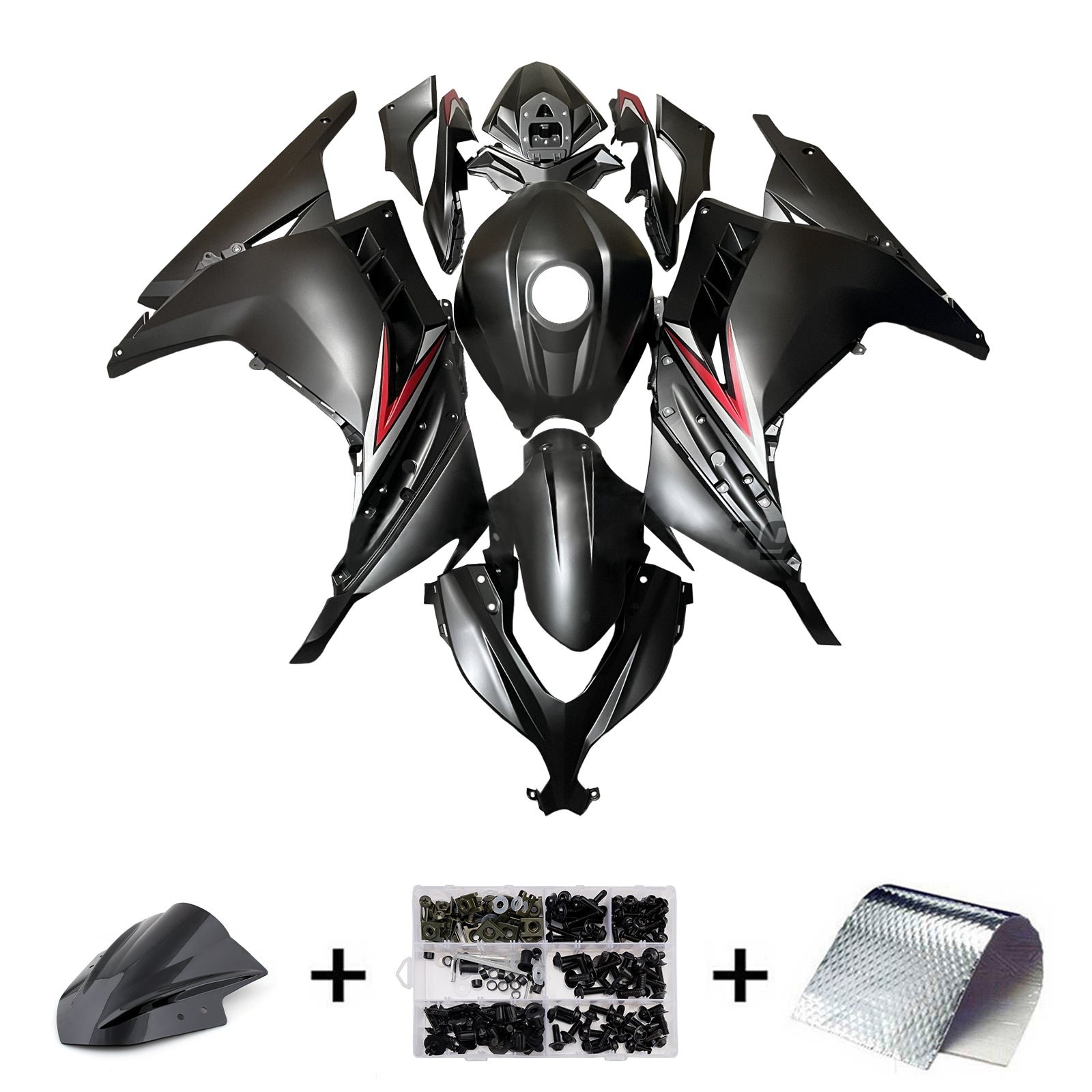 Amotopart 2013-2024 Kawasaki EX300 Ninja300 Matte Black Red Fairing Kit