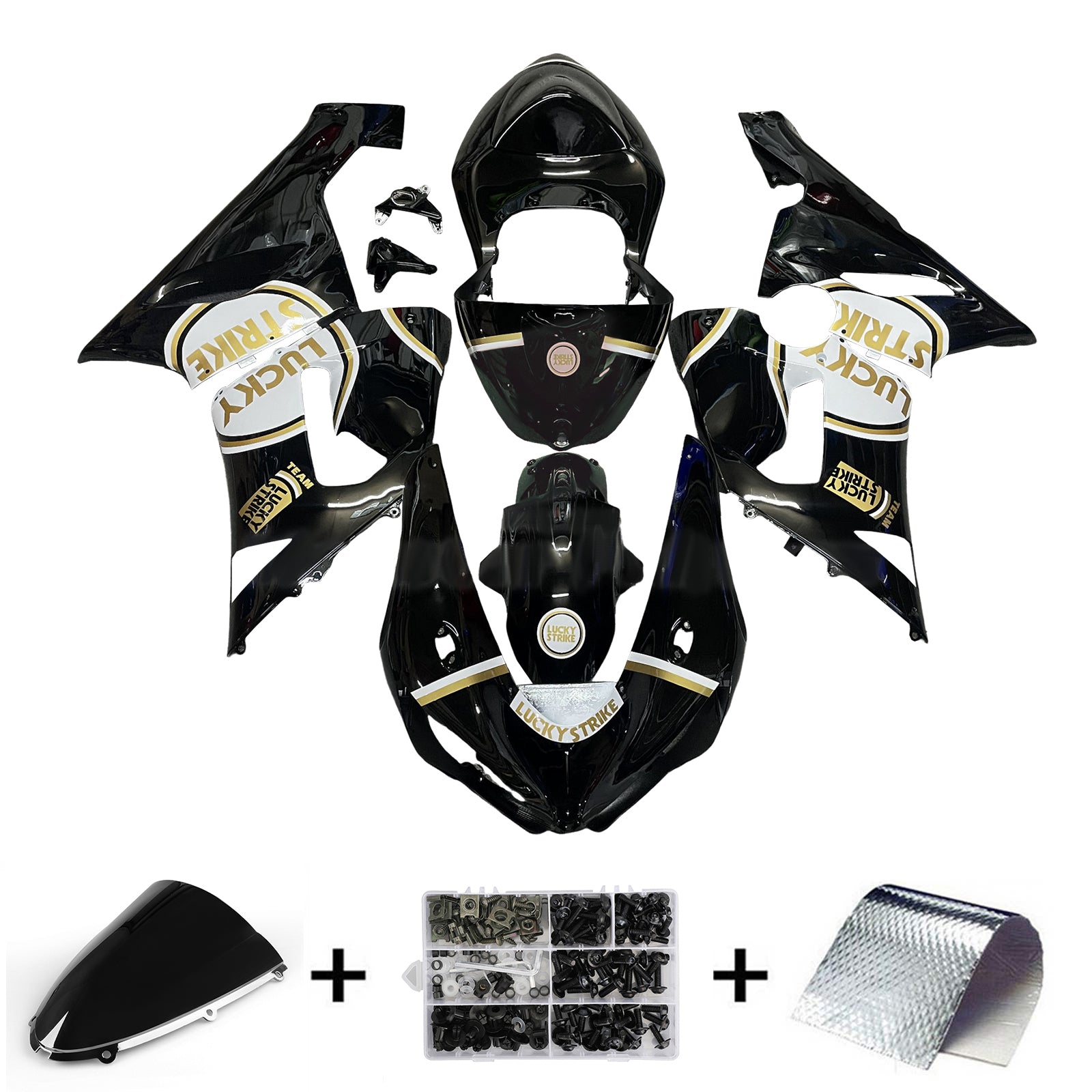 Amotopart 2005-2006 Kawasaki ZX6R 636 Schwarz Goldverkleidungskit