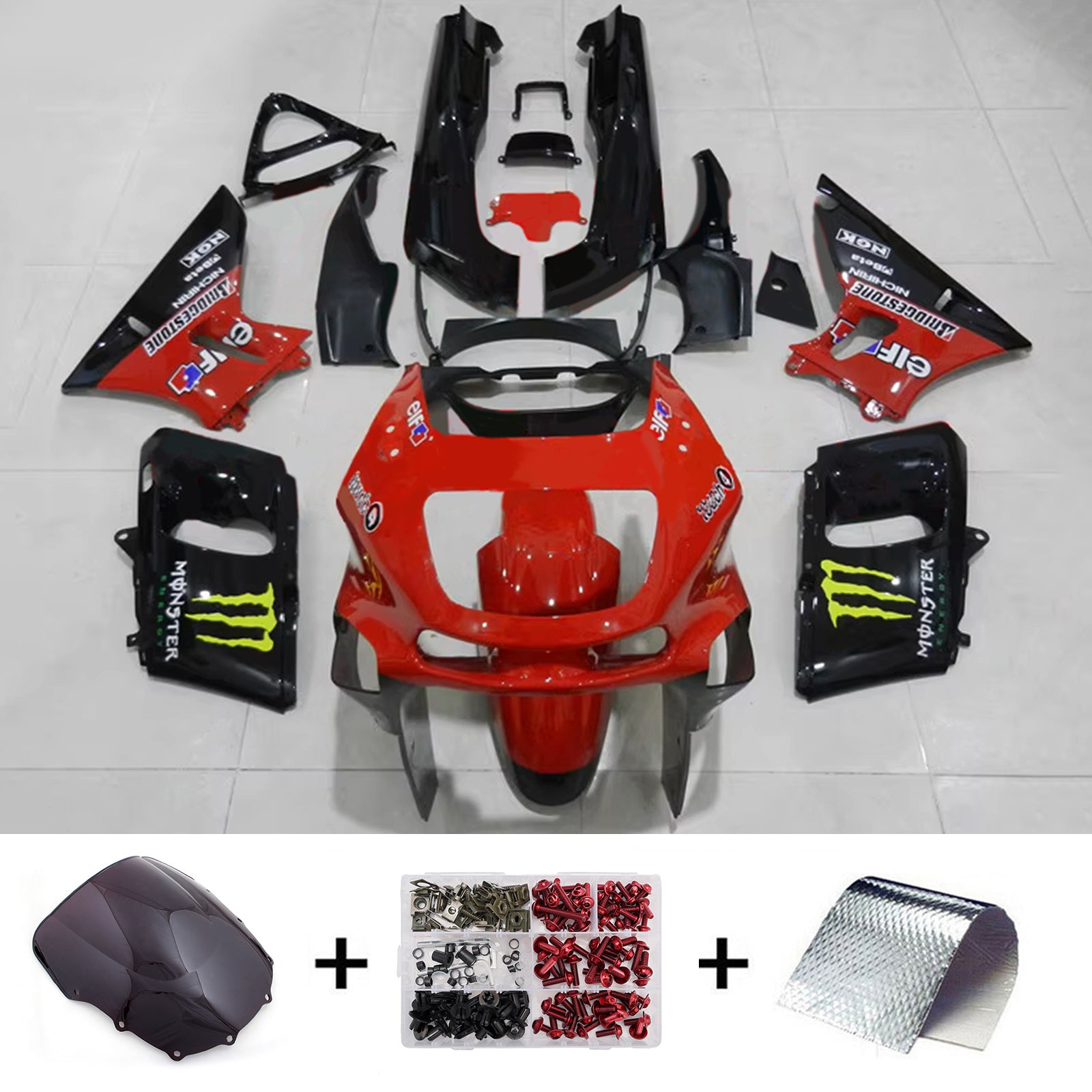 Amotopart Kawasaki 1993-2007 ZZR400 1998-2003 ZZR600 Red Black Fairing Kit
