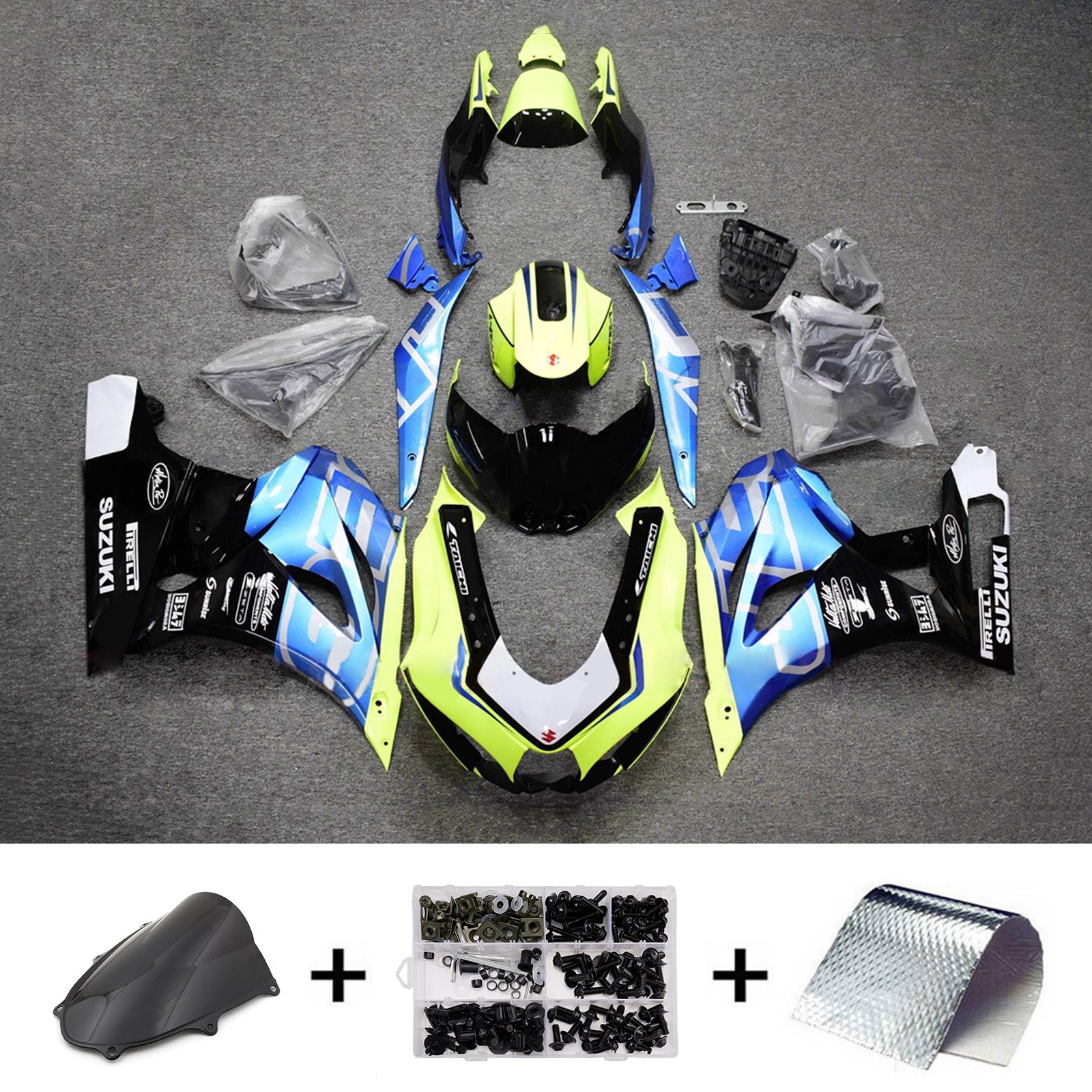 Amotopart 2017-2025 Suzuki GSXR1000 Blue Green Black Fairing Kit