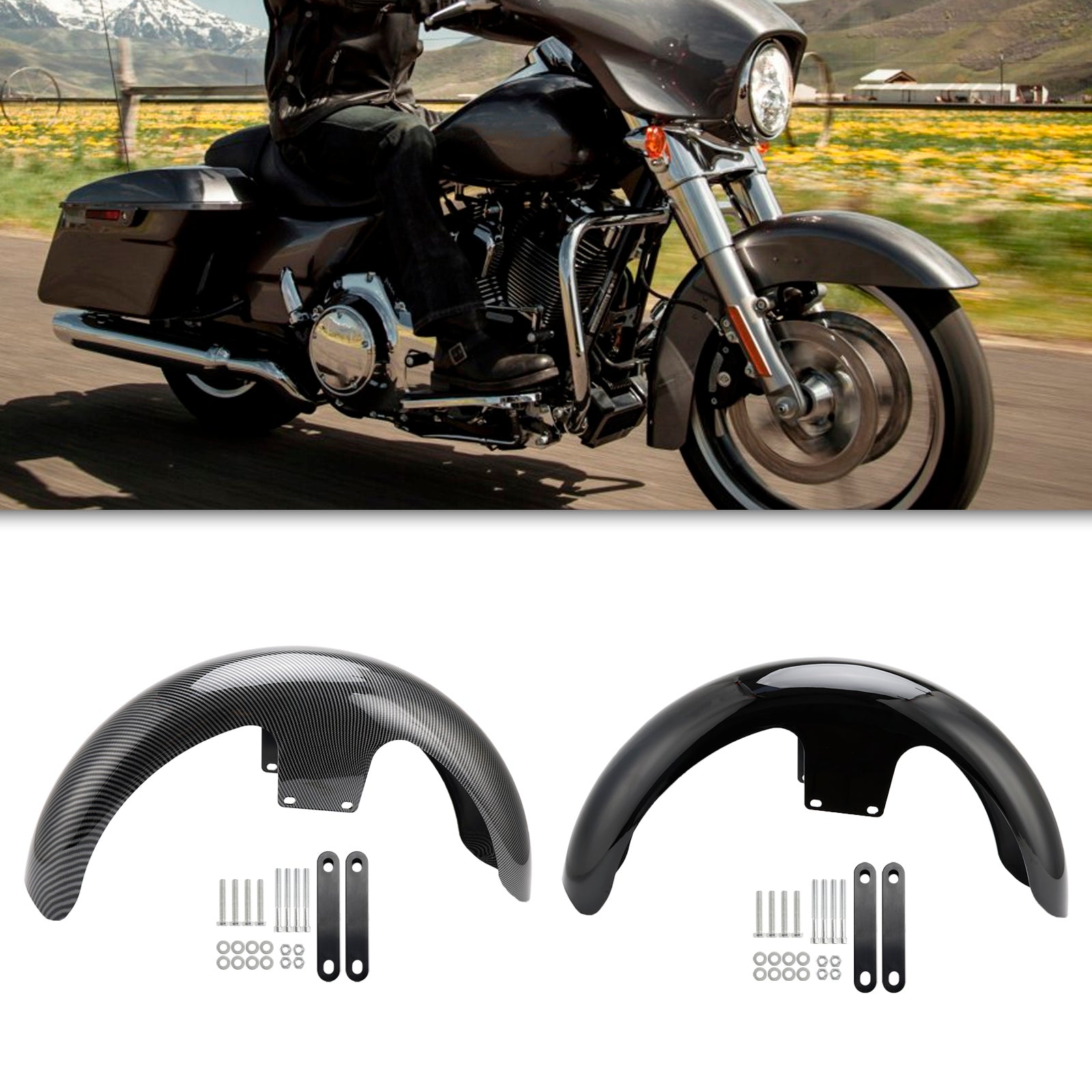 Touring Electra Street Road Glide Bag gers FLHT FLHR19" Wrap Front Fender ABS