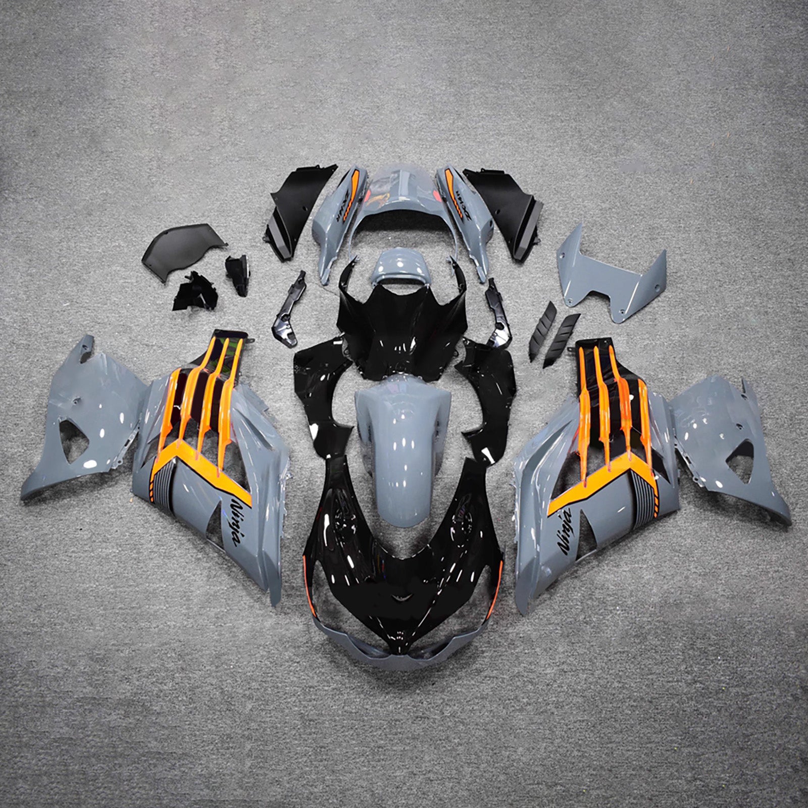 Amotopart 2012-2025 Kawasaki ZX14R ZZR1400 Glossy Grey Orange Fairing Kit